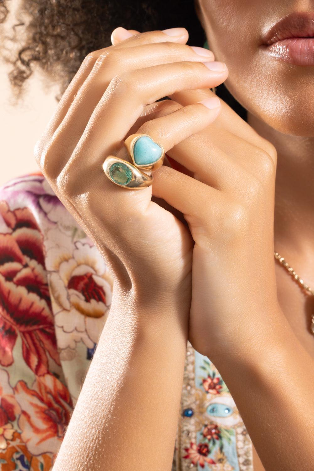 Amazonite Heart Signet Ring-YELLOW GOLD-3.75-JEWELRYFINE JEWELRING-JACQUIE AICHE