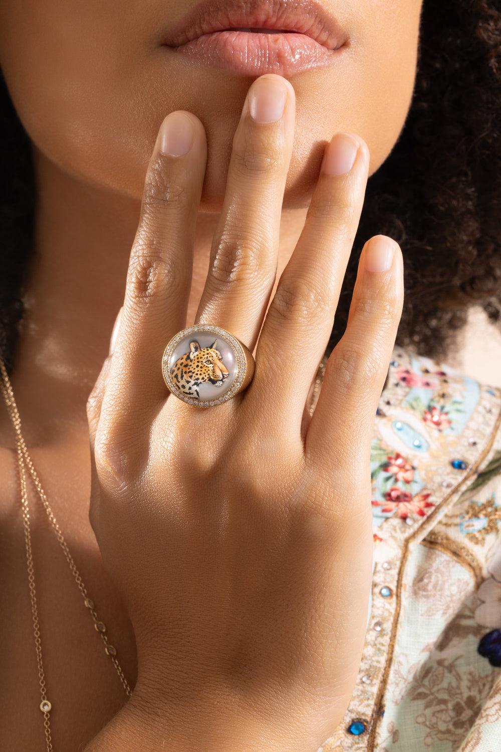 Pearl Diamond Leopard Signet Ring-YELLOW GOLD-8.5-JEWELRYFINE JEWELRING-JACQUIE AICHE