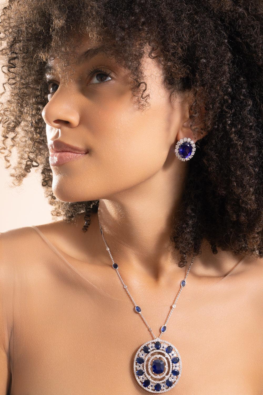 Tanzanite Diamond Oval Earrings-PLATINUM-JEWELRYFINE JEWELEARRING-PIRANESI