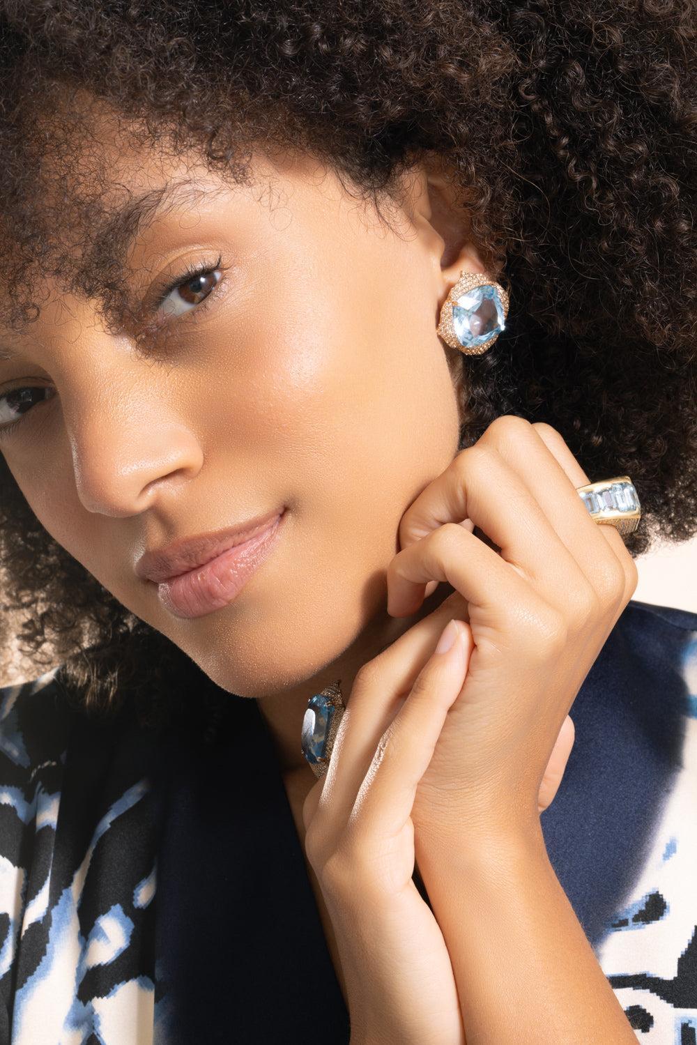 Blue Topaz Champagne Diamond Earrings-ROSE GOLD-JEWELRYFINE JEWELEARRING-PIRANESI