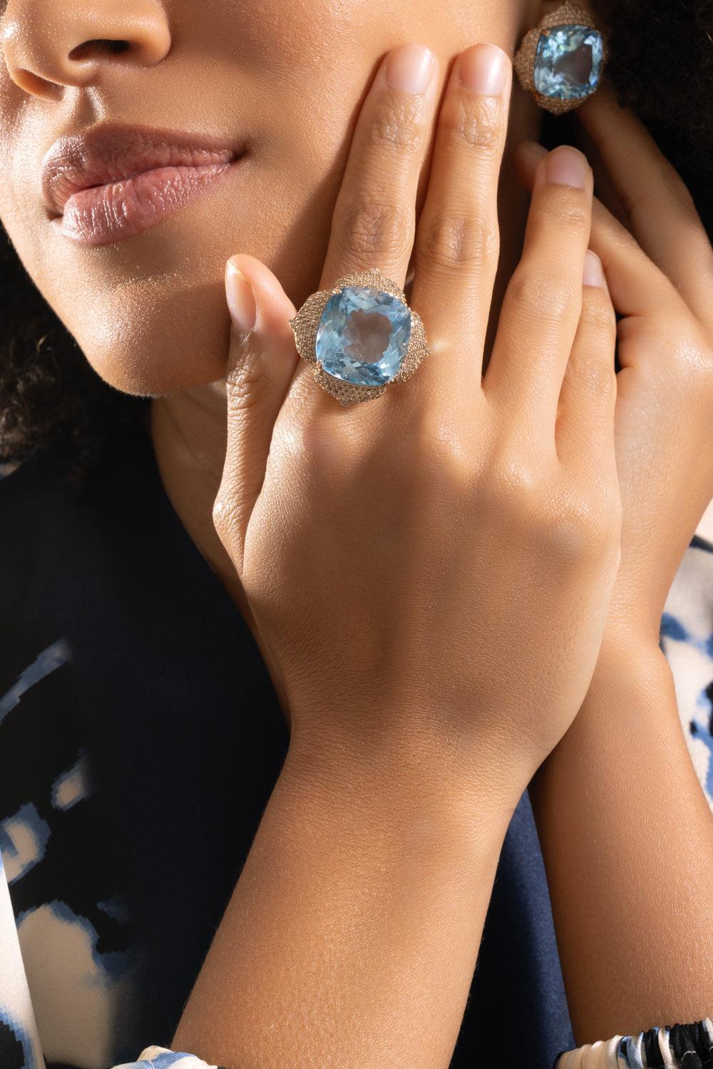 Blue Topaz Cushion Ring-ROSE GOLD-6.25-JEWELRYFINE JEWELRING-PIRANESI