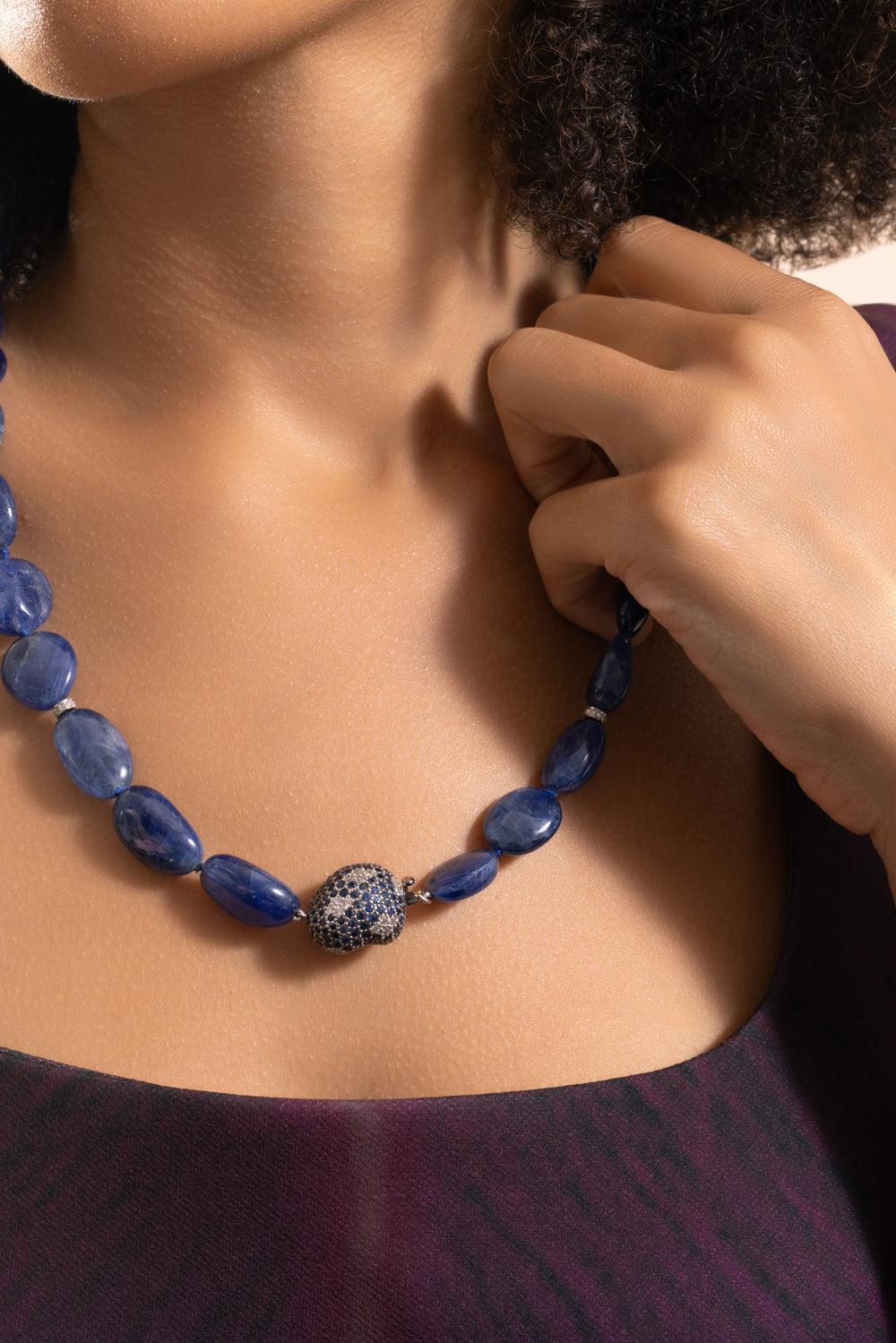 Diamond Blue Sapphire Beaded Necklace-WHITE GOLD-23.5-JEWELRYFINE JEWELNECKLACE O-PIRANESI