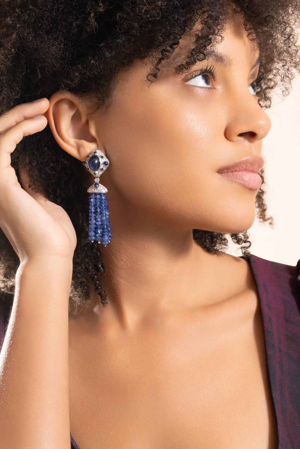 Blue Sapphire Diamond Beaded Necklace-WHITE GOLD-JEWELRYFINE JEWELEARRING-PIRANESI