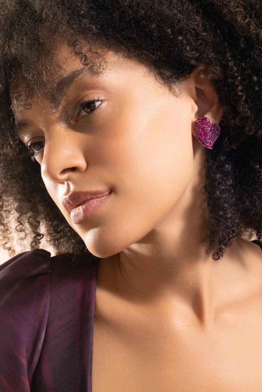 Deep Pink Large Sapphire Heart Earrings-ROSE GOLD-JEWELRYFINE JEWELEARRING-PIRANESI