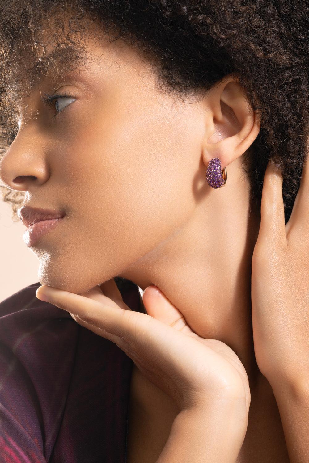 Amethyst Small Hoop Earrings-ROSE GOLD-JEWELRYFINE JEWELEARRING-PIRANESI