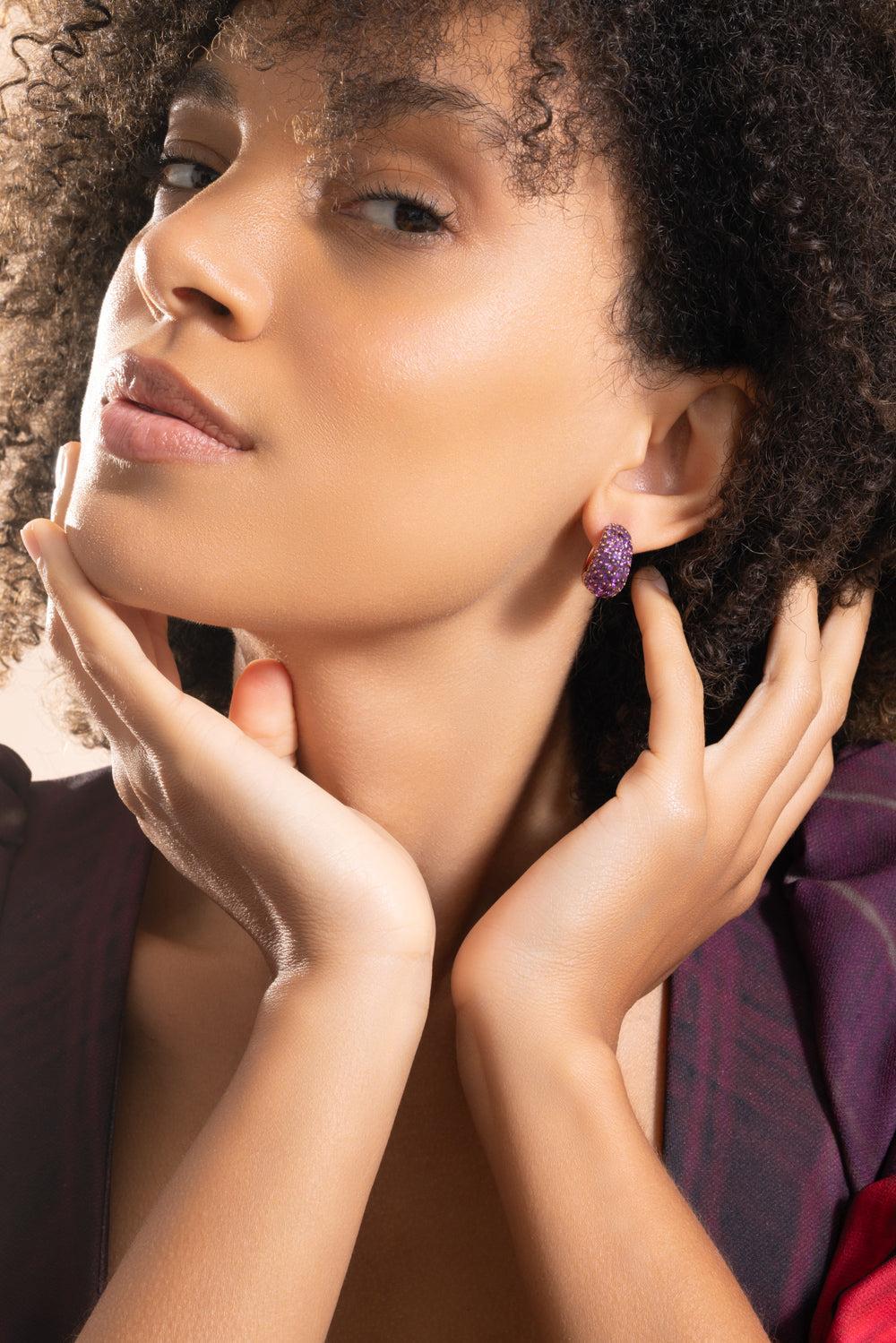 Amethyst Small Hoop Earrings-ROSE GOLD-JEWELRYFINE JEWELEARRING-PIRANESI