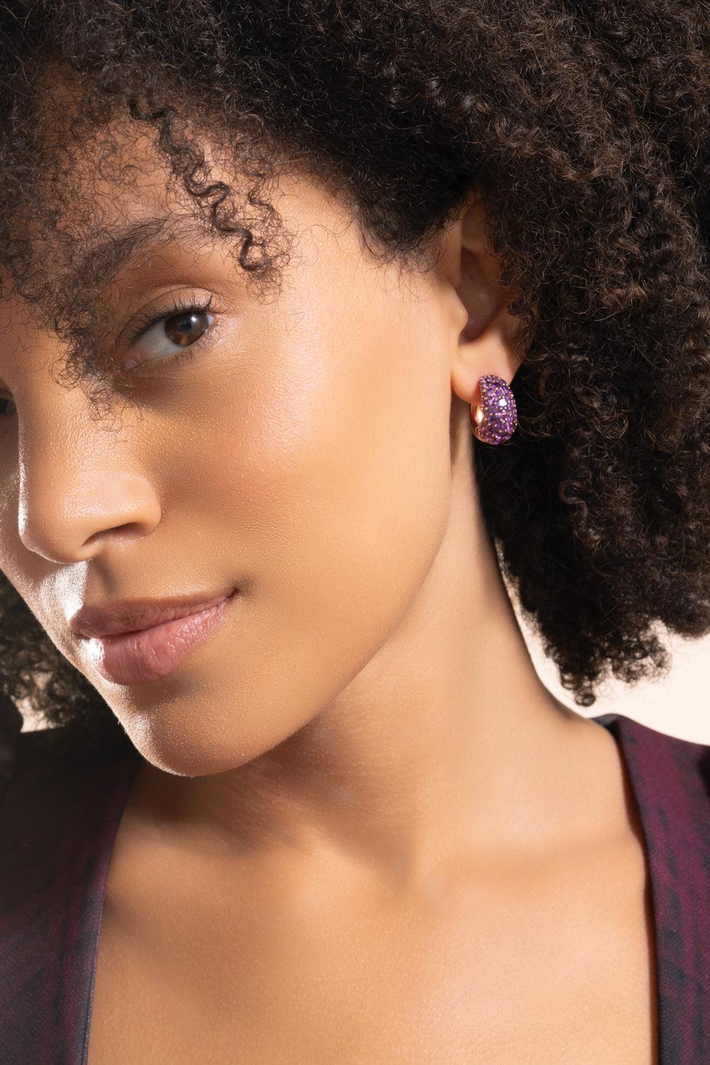 Amethyst Small Hoop Earrings-ROSE GOLD-JEWELRYFINE JEWELEARRING-PIRANESI