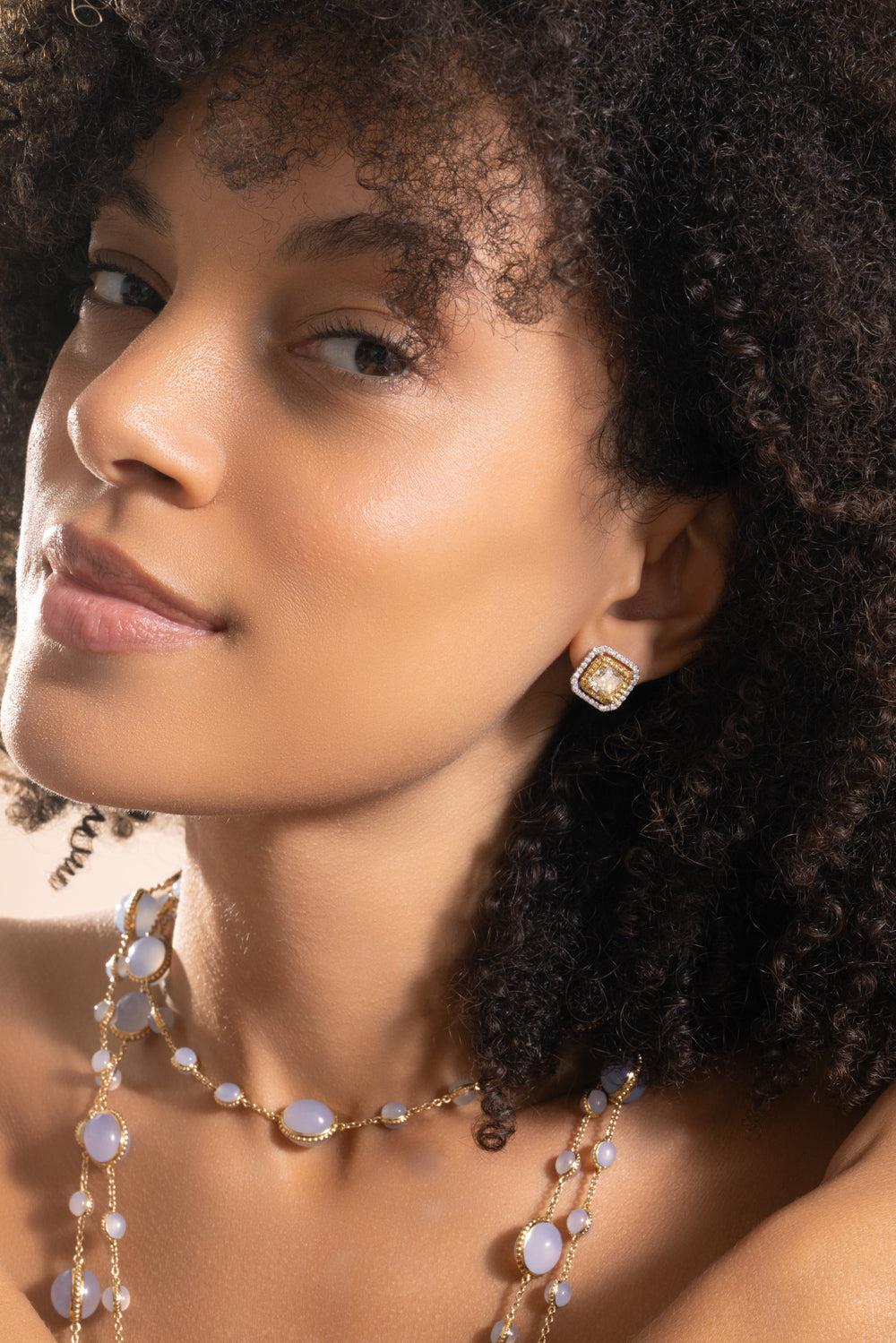 Yellow White Diamond Stud Earrings-WHITE GOLD-JEWELRYFINE JEWELEARRING-PIRANESI