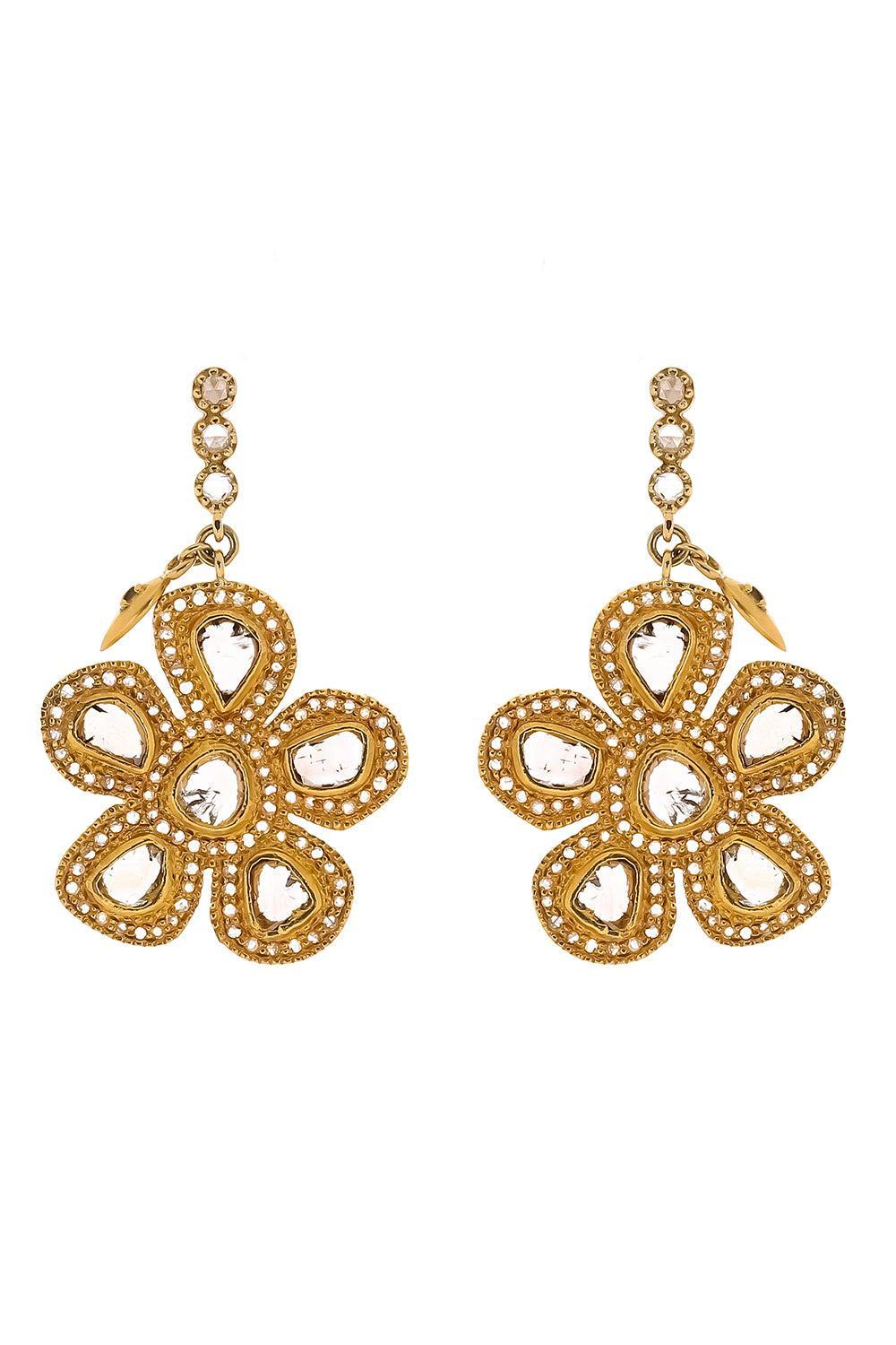 Diamond Blue White Flower Earrings-YELLOW GOLD-JEWELRYFINE JEWELEARRING-COOMI