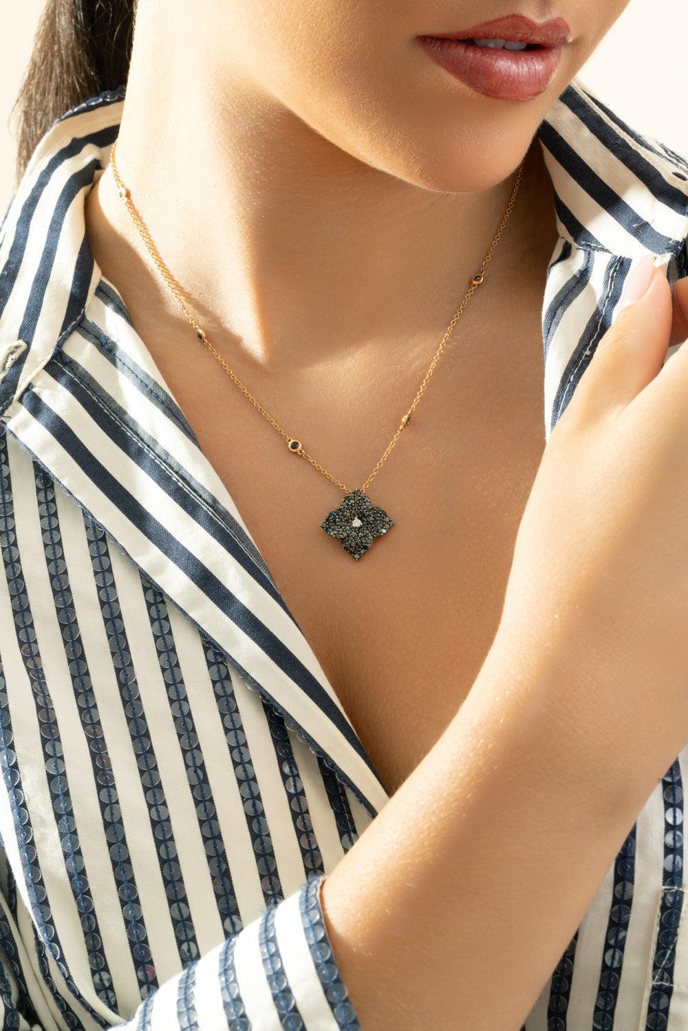 Black Diamond Large Flower Necklace-ROSE GOLD-JEWELRYFINE JEWELNECKLACE O-PIRANESI