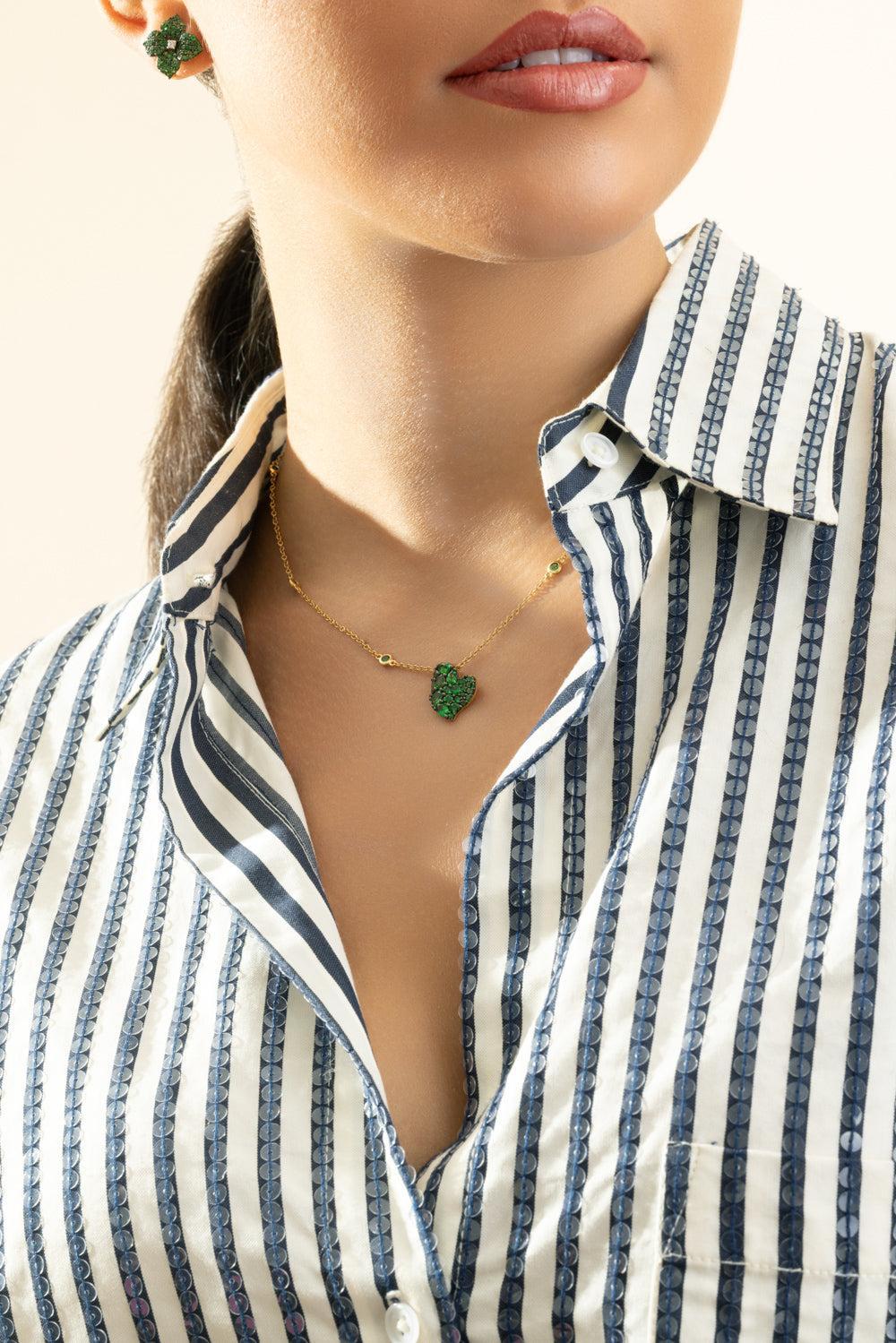Tsavorite Heart Necklace-YELLOW GOLD-JEWELRYFINE JEWELNECKLACE O-PIRANESI