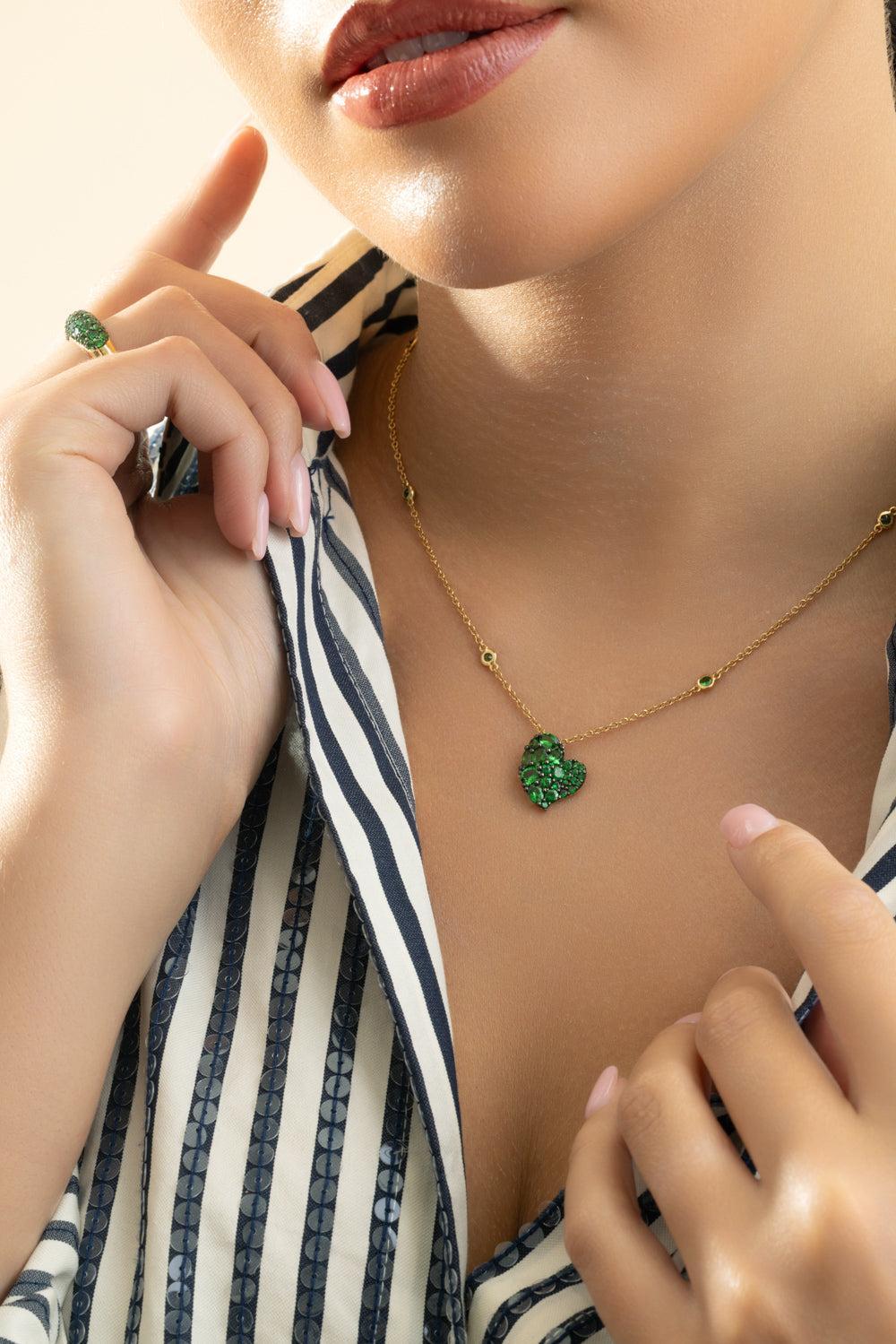 Tsavorite Heart Necklace-YELLOW GOLD-JEWELRYFINE JEWELNECKLACE O-PIRANESI