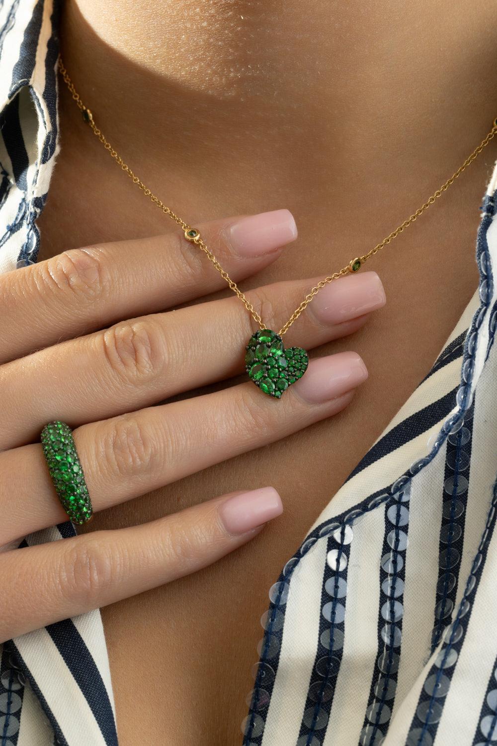 Tsavorite Heart Necklace-YELLOW GOLD-JEWELRYFINE JEWELNECKLACE O-PIRANESI