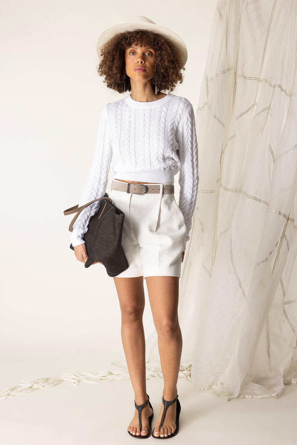 Monili Trim Formal Shorts-CREAM-36-CLOTHINGPANTSHORT-BRUNELLO CUCINELLI