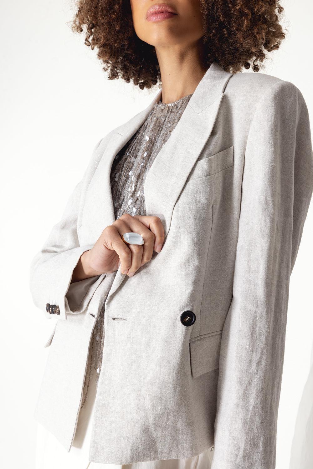 One Button Blazer-NATURAL-42-CLOTHINGJACKETBLAZERS-BRUNELLO CUCINELLI
