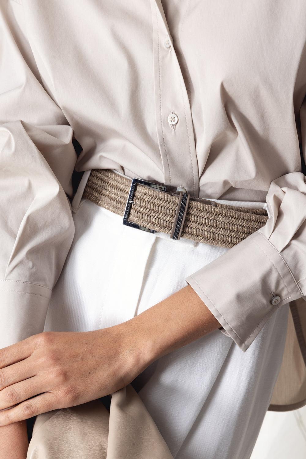 Shiny Loop Belt-RAFFIA BEIGE-S-ACCESSORIEBELTS-BRUNELLO CUCINELLI