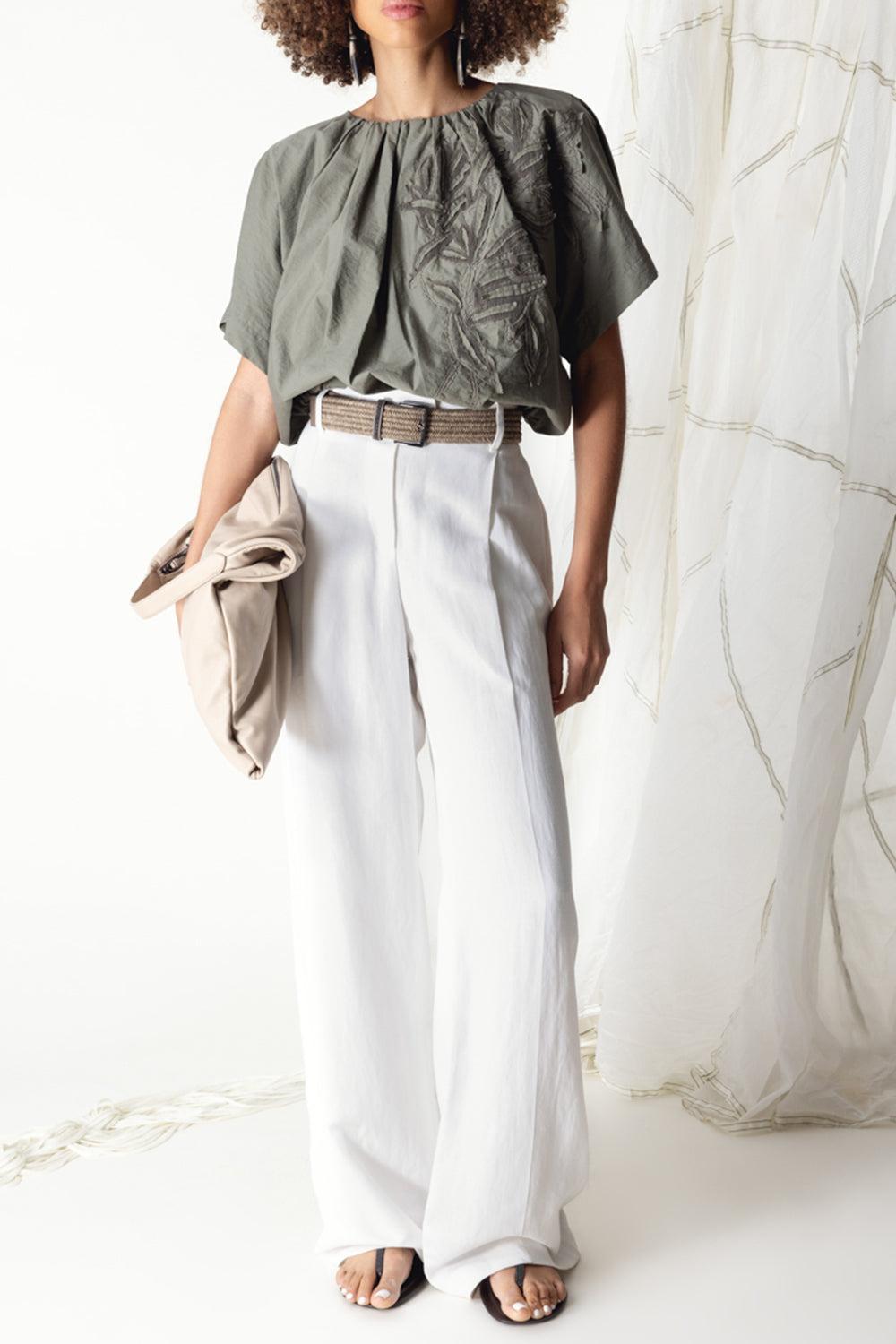 Flora Applique Blouse-EUCALYPT-XS-CLOTHINGTOPBLOUSE-BRUNELLO CUCINELLI