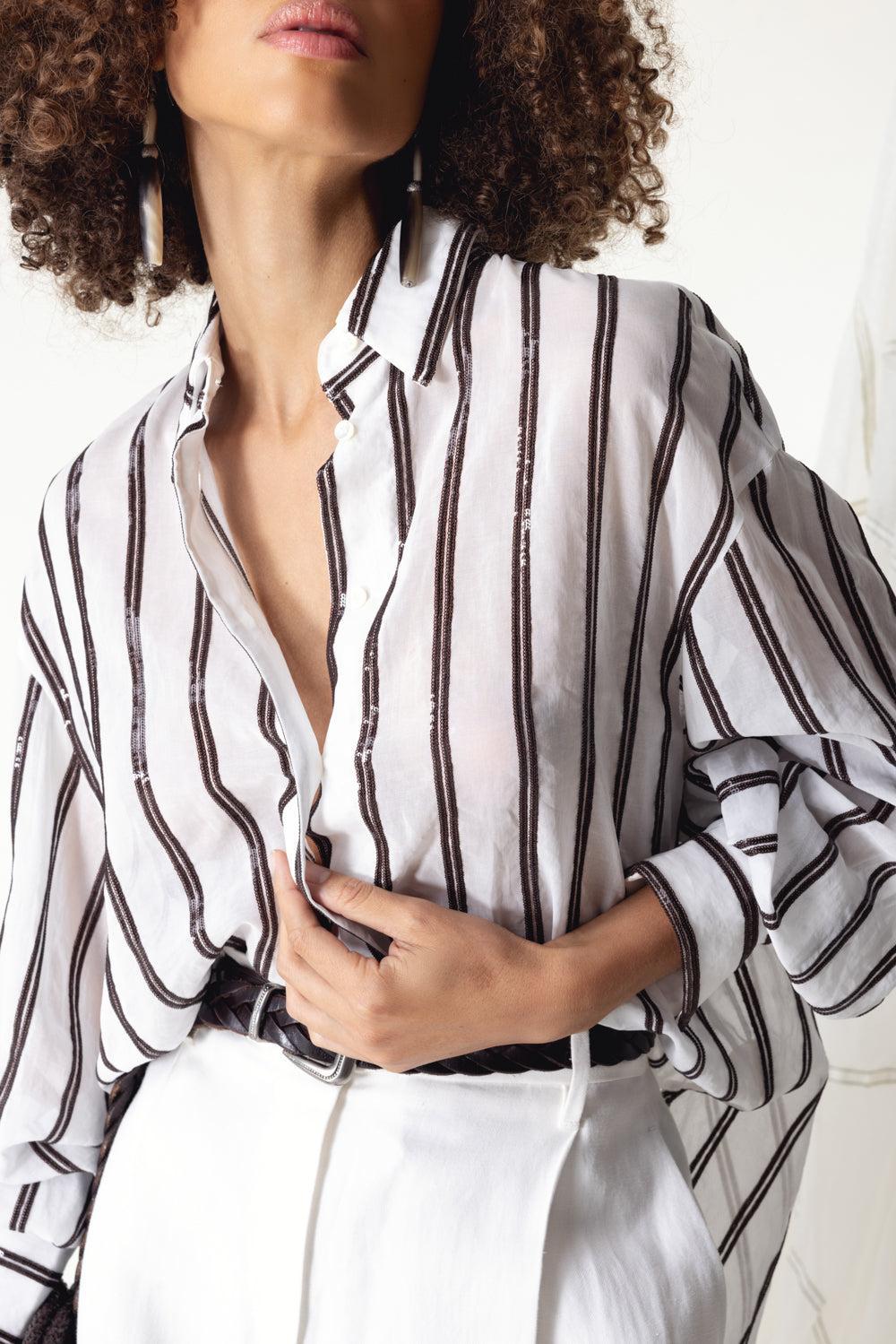 Dazzling Stripe Embroidery Shirt-WHITE-S-CLOTHINGTOPBLOUSE-BRUNELLO CUCINELLI