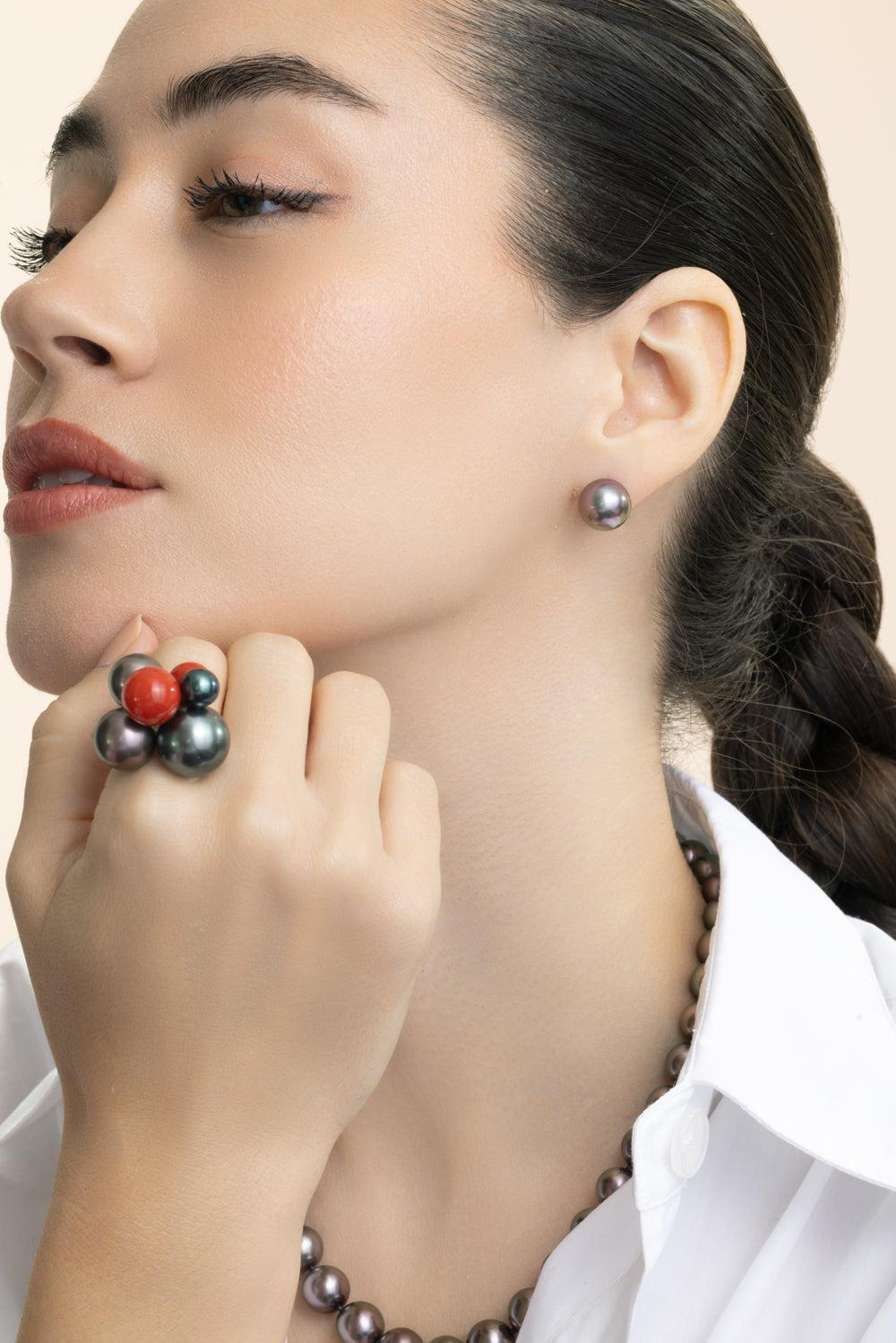 Tahitian Pearl Stud Earrings-YELLOW GOLD-JEWELRYFINE JEWELEARRING-ASSAEL