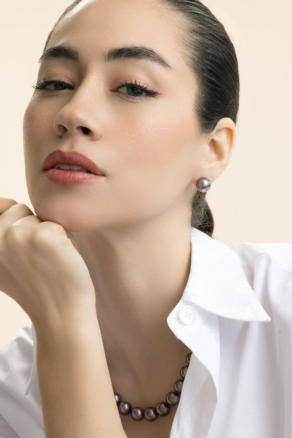 Tahitian Pearl Stud Earrings-YELLOW GOLD-JEWELRYFINE JEWELEARRING-ASSAEL