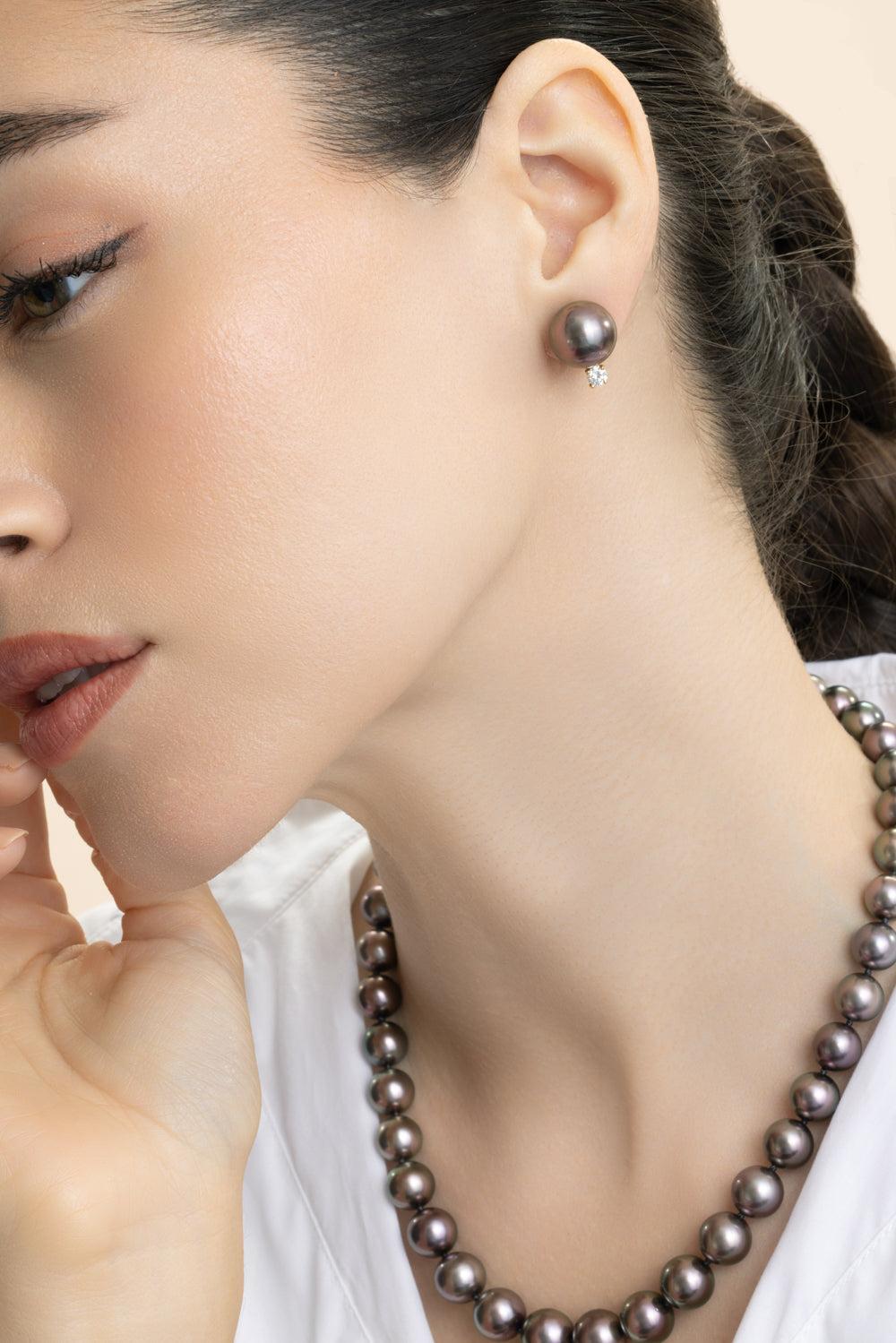 Tahitian Cultured Pearl Diamond Earrings-YELLOW GOLD-JEWELRYFINE JEWELEARRING-ASSAEL