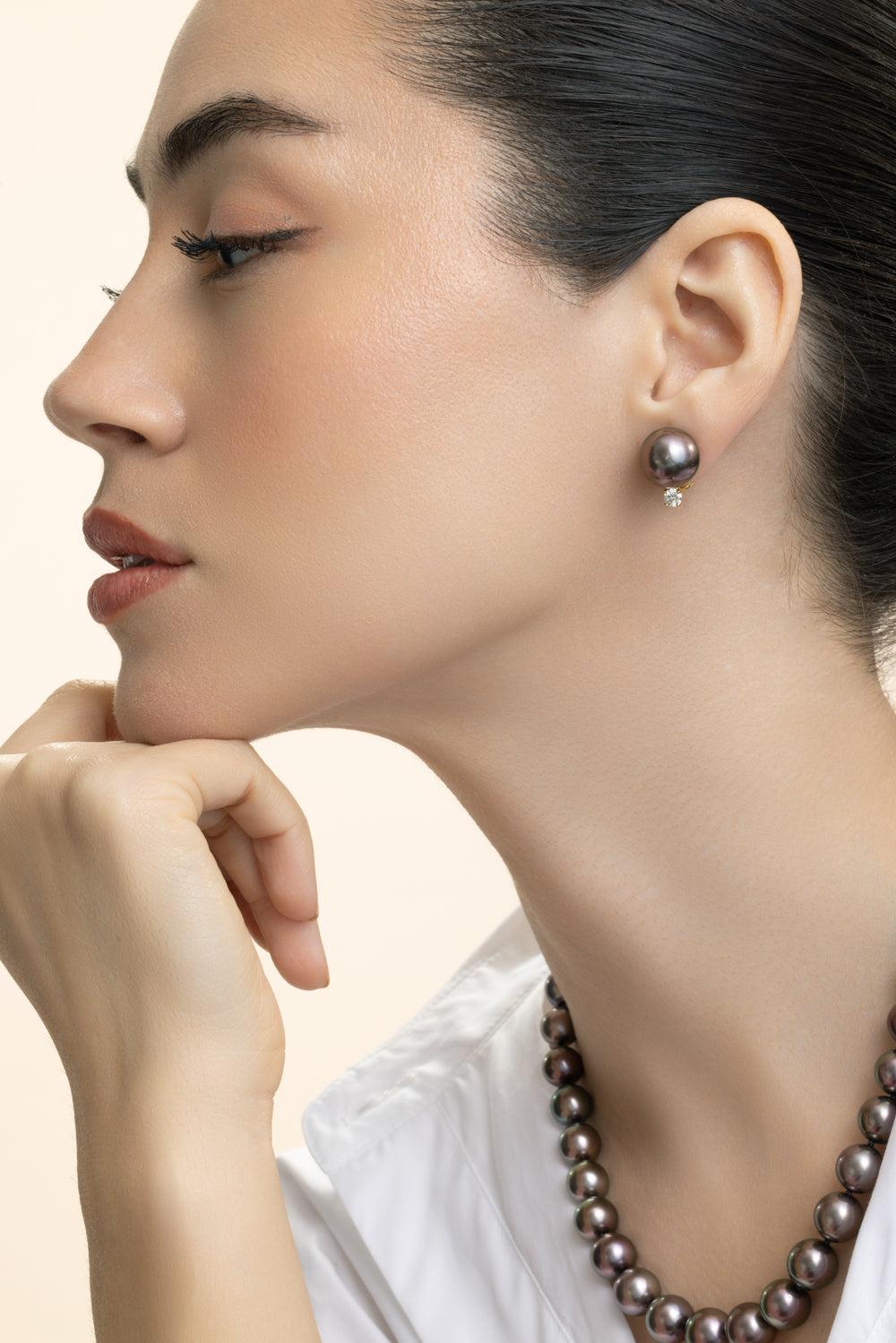 Tahitian Cultured Pearl Diamond Earrings-YELLOW GOLD-JEWELRYFINE JEWELEARRING-ASSAEL