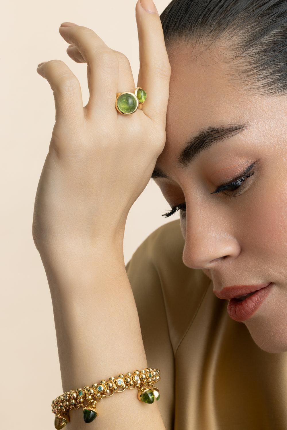 Peridot Large Bouton Ring-YELLOW GOLD-7-JEWELRYFINE JEWELRING-TAMARA COMOLLI
