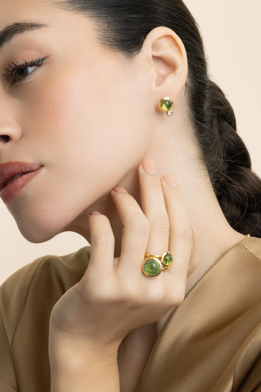 Diamond Peridot Bouton Earring-YELLOW GOLD-JEWELRYFINE JEWELEARRING-TAMARA COMOLLI