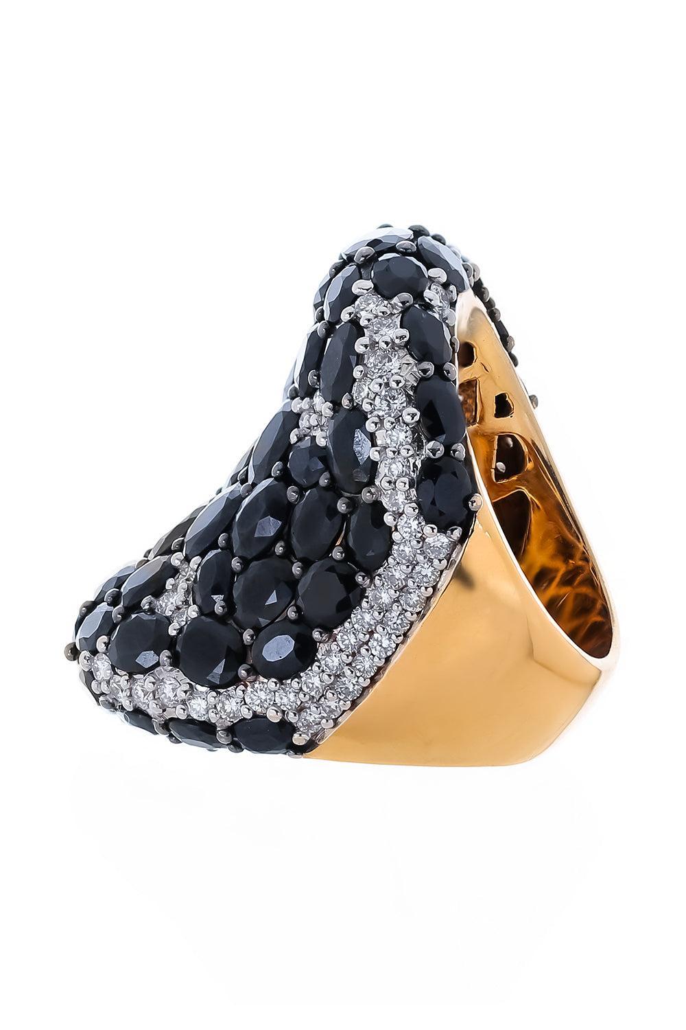 Black Sapphire White Diamond Ring-ROSE GOLD-6.5-JEWELRYFINE JEWELRING-PIRANESI