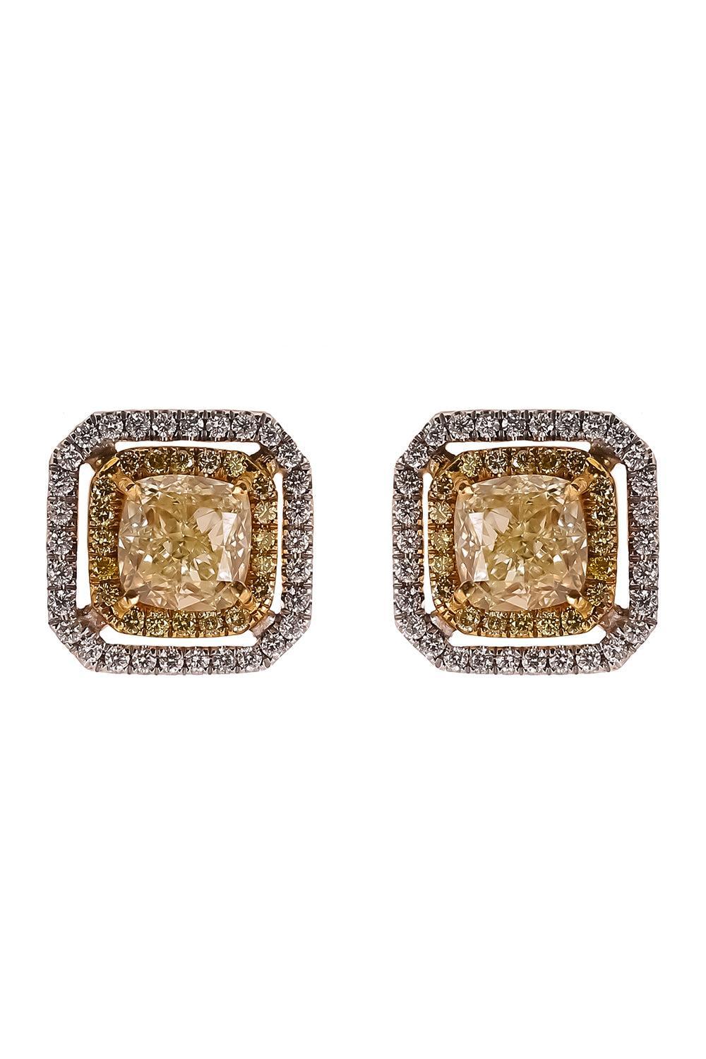 Yellow White Diamond Stud Earrings-WHITE GOLD-JEWELRYFINE JEWELEARRING-PIRANESI