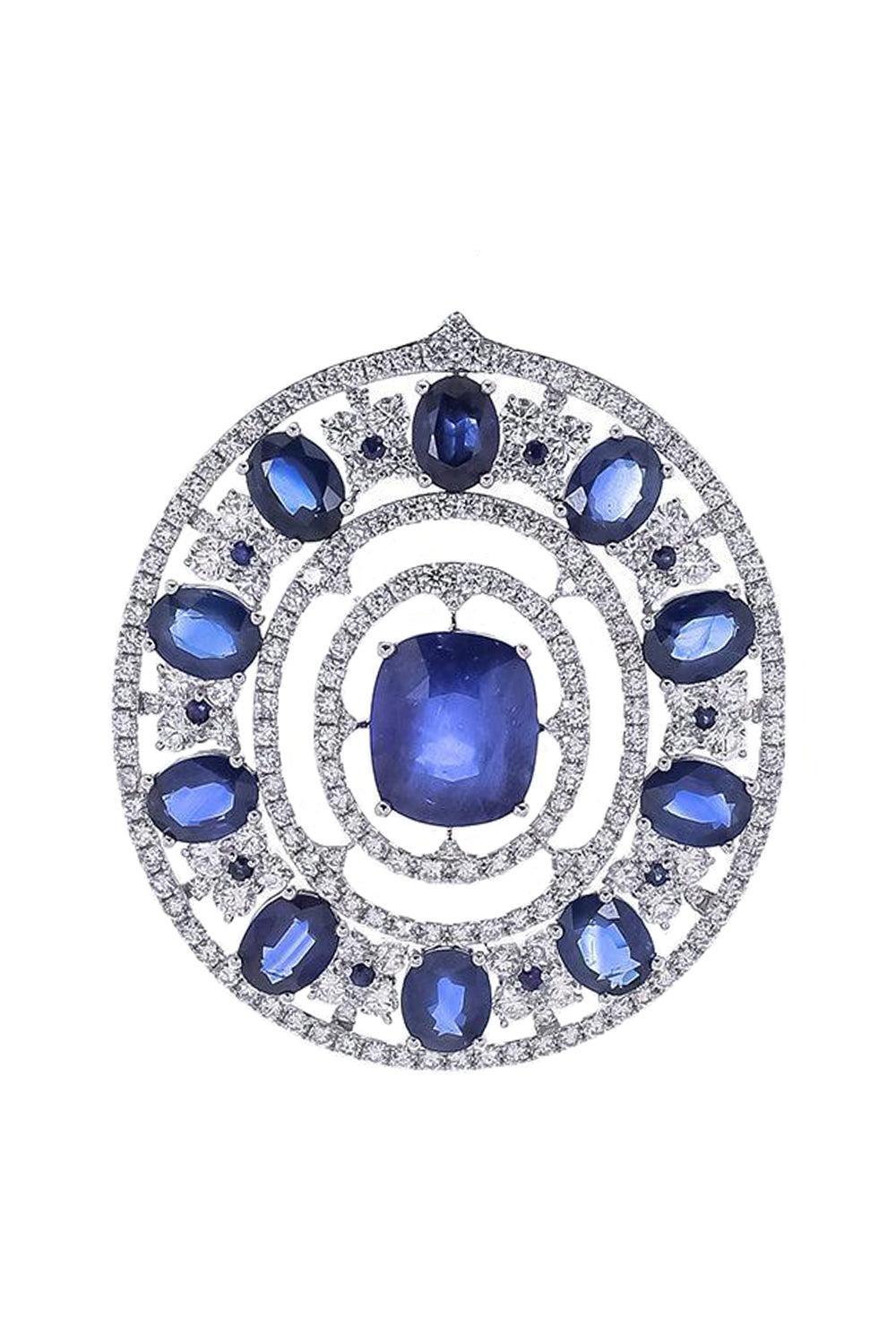 Blue Sapphire Diamond Circle Pendant-WHITE GOLD-JEWELRYFINE JEWELPENDANT-PIRANESI
