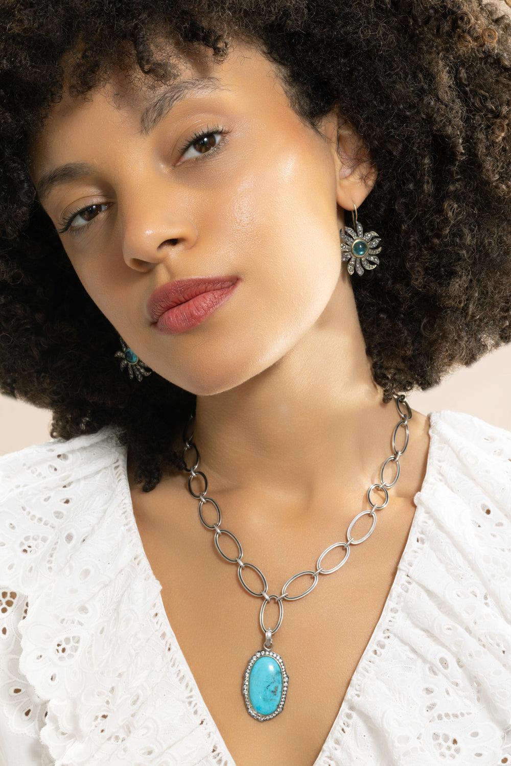 Apatite Floral Earrings-PLATINUM-JEWELRYFINE JEWELEARRING-SYLVA & CIE