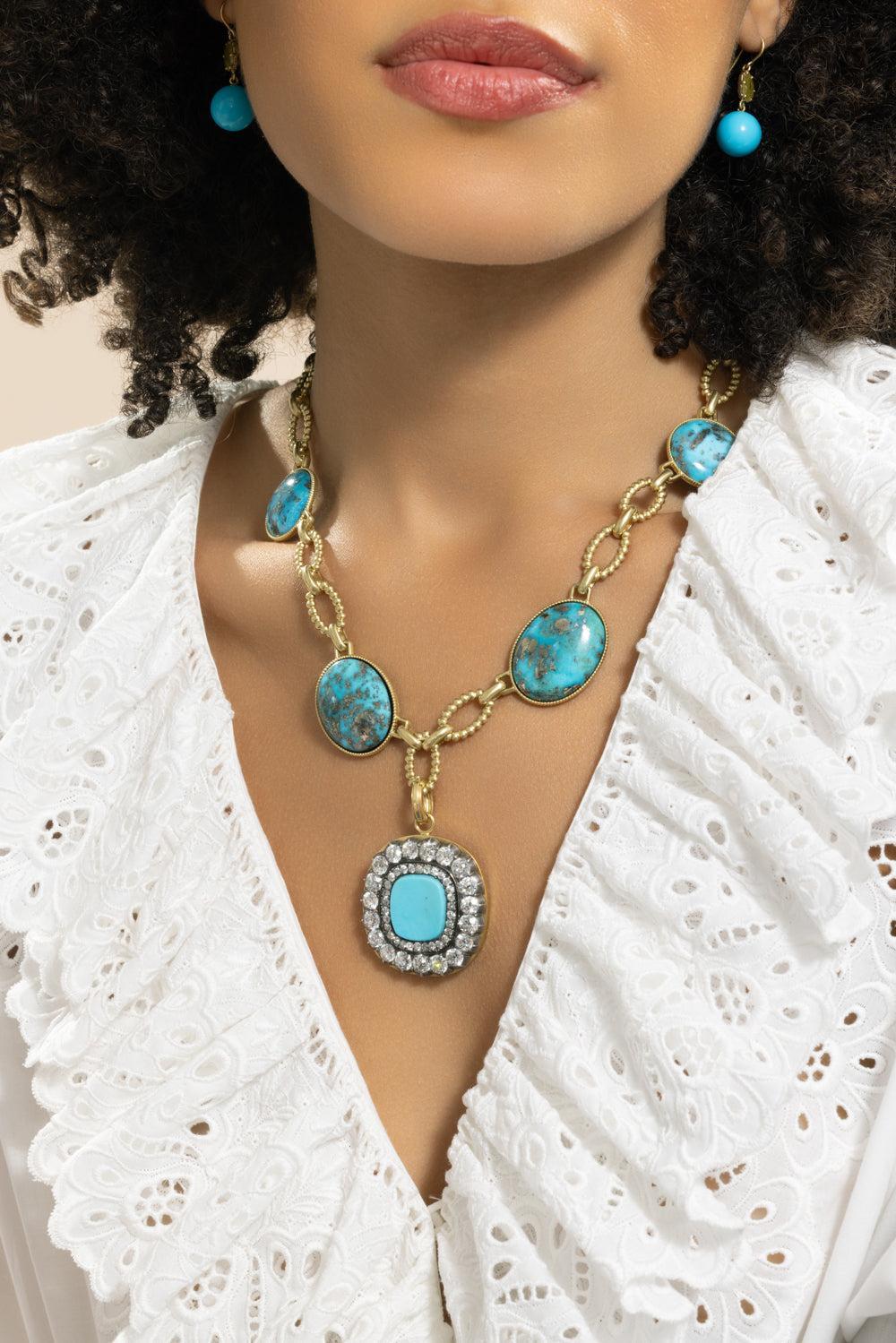 Turquoise Fame And Fortune Pendant-YELLOW GOLD-JEWELRYFINE JEWELPENDANT-SYLVA & CIE