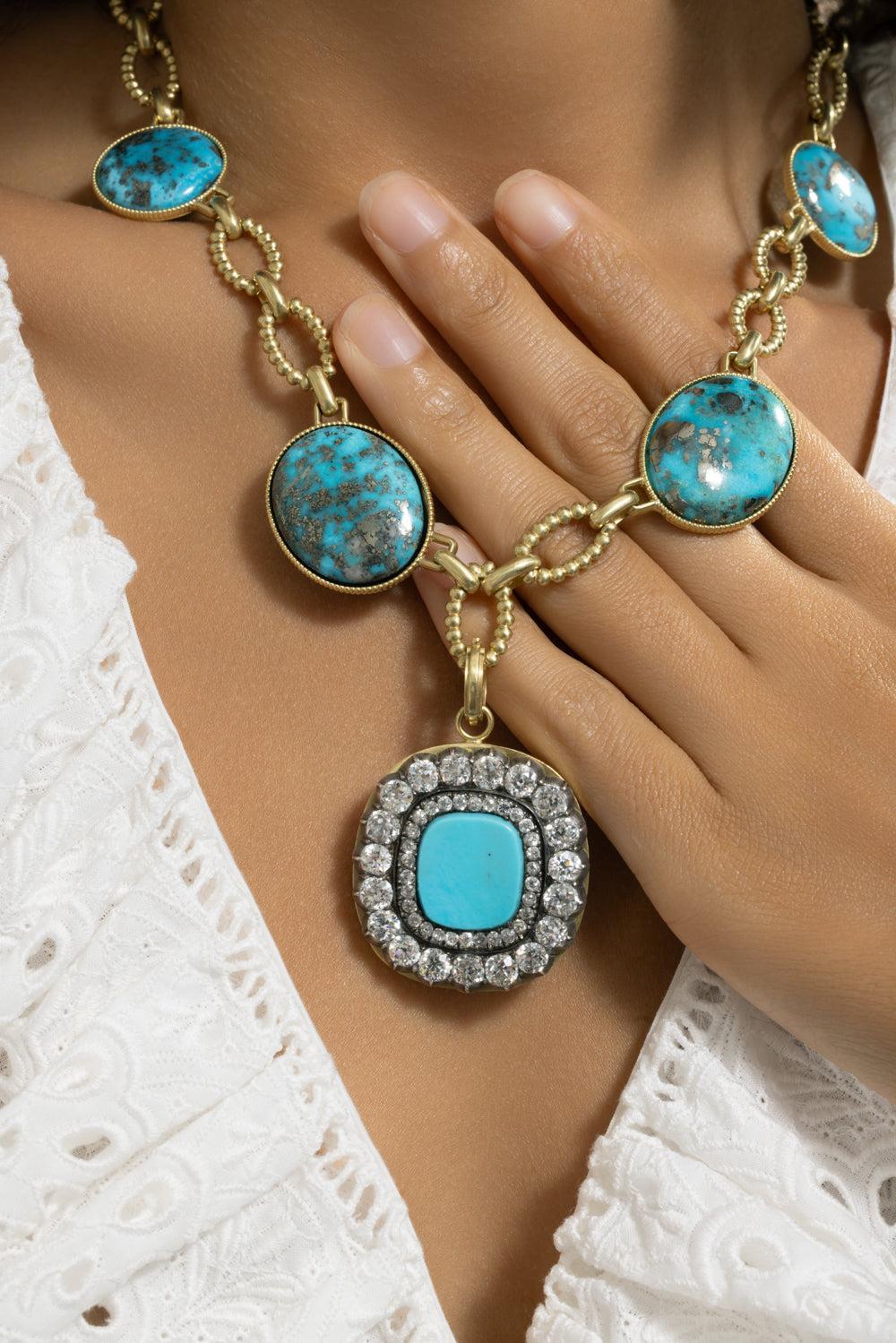 Turquoise Fame And Fortune Pendant-YELLOW GOLD-JEWELRYFINE JEWELPENDANT-SYLVA & CIE