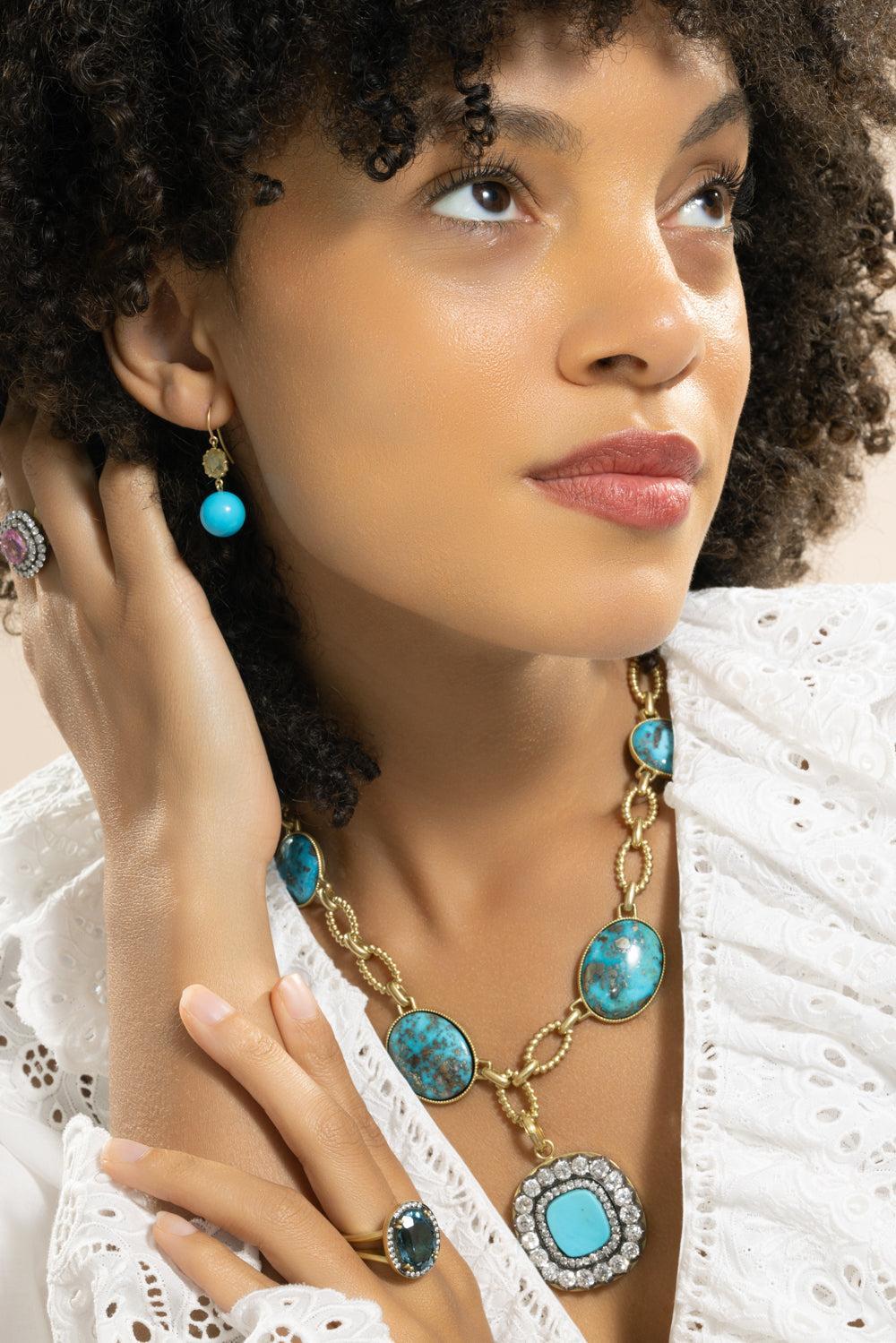Turquoise Rough Slice Earrings-YELLOW GOLD-JEWELRYFINE JEWELEARRING-SYLVA & CIE