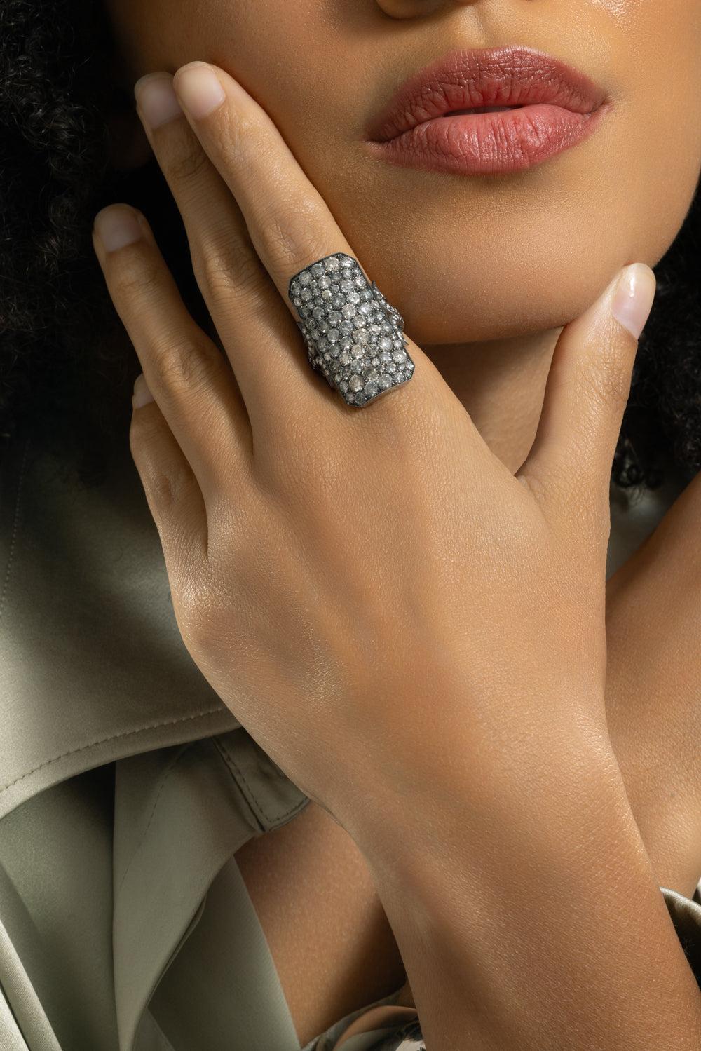 Diamond Long Ten Table Ring-WHITE GOLD-7.5-JEWELRYFINE JEWELRING-SYLVA & CIE