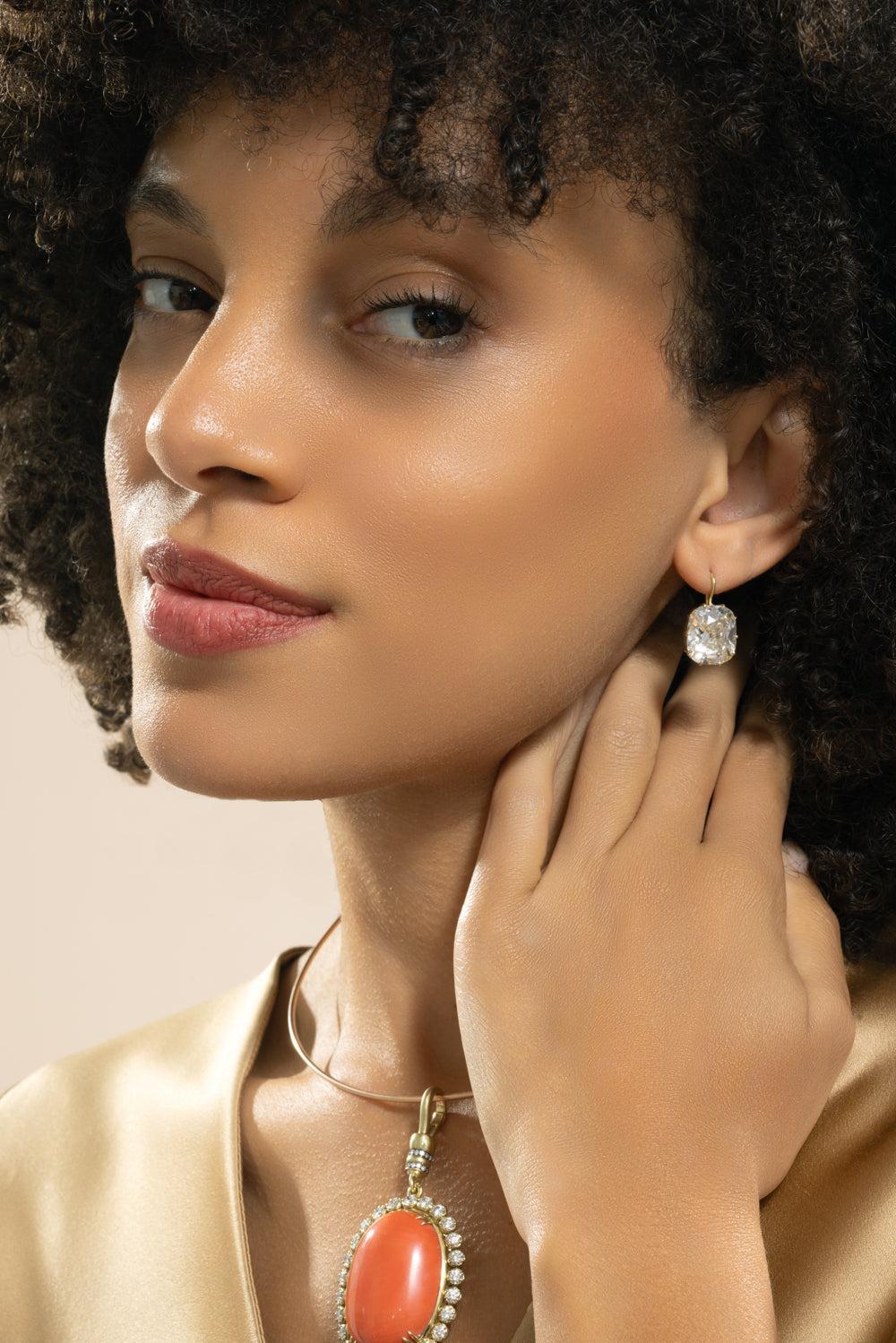 Diamond Cushion Bomb Earrings-YELLOW GOLD-JEWELRYFINE JEWELEARRING-SYLVA & CIE