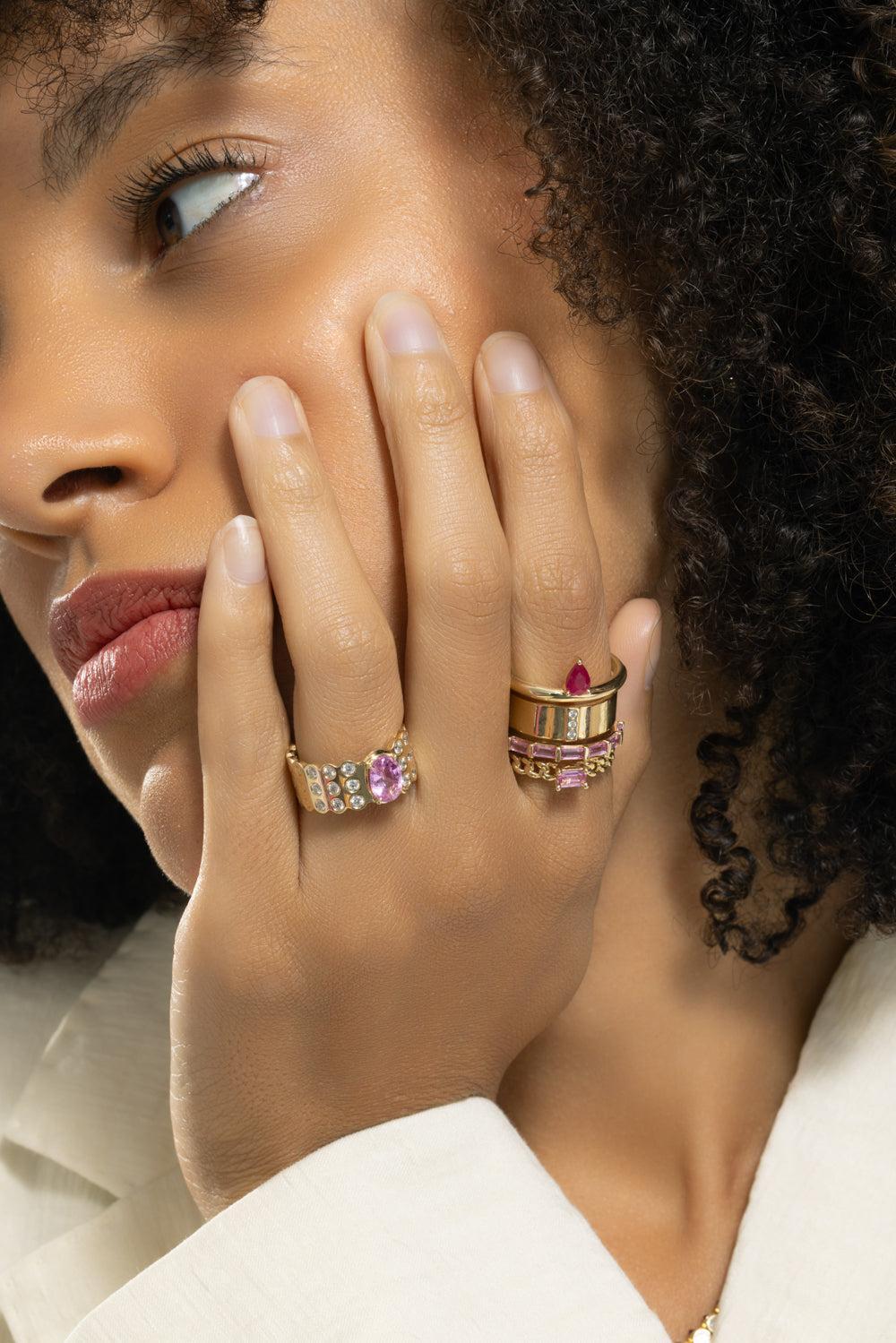Pink Sapphire Spin Cigar Band Ring-YELLOW GOLD-6.5-JEWELRYFINE JEWELRING-TYPE JEWELRY