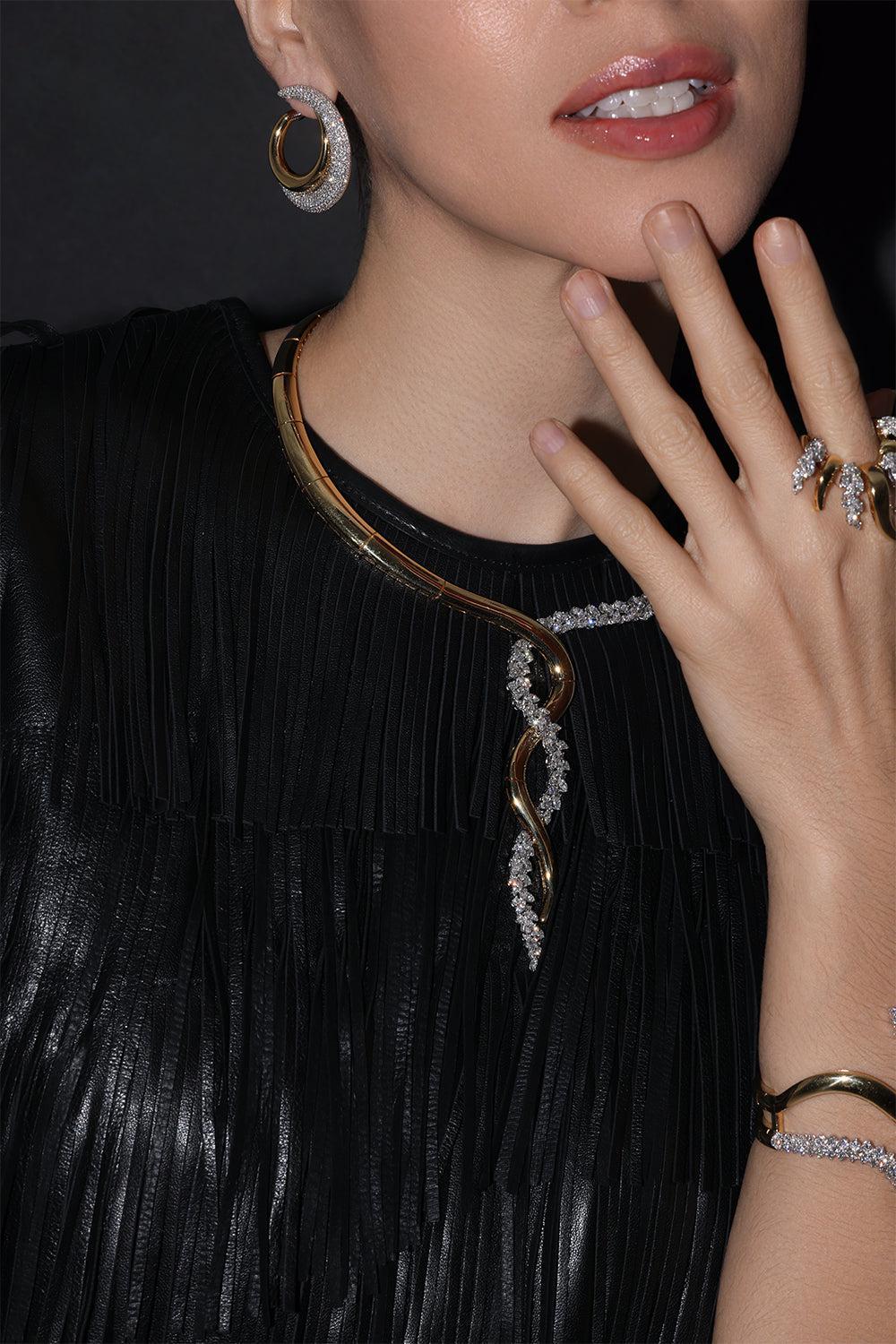 Golden Strada Diamond Twisted Necklace-YELLOW GOLD-JEWELRYFINE JEWELNECKLACE O-YEPREM JEWELLERY