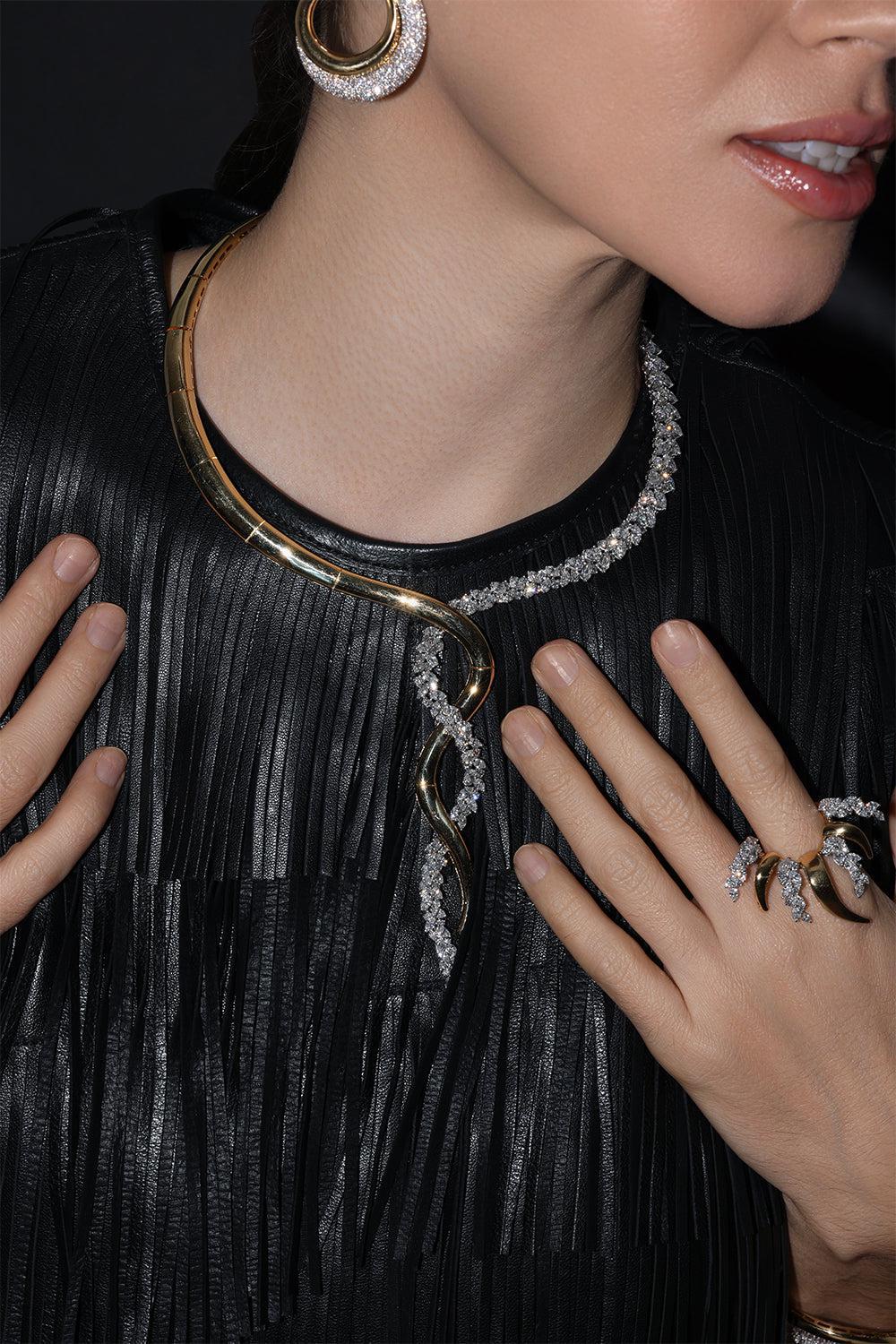 Golden Strada Diamond Twisted Necklace-YELLOW GOLD-JEWELRYFINE JEWELNECKLACE O-YEPREM JEWELLERY