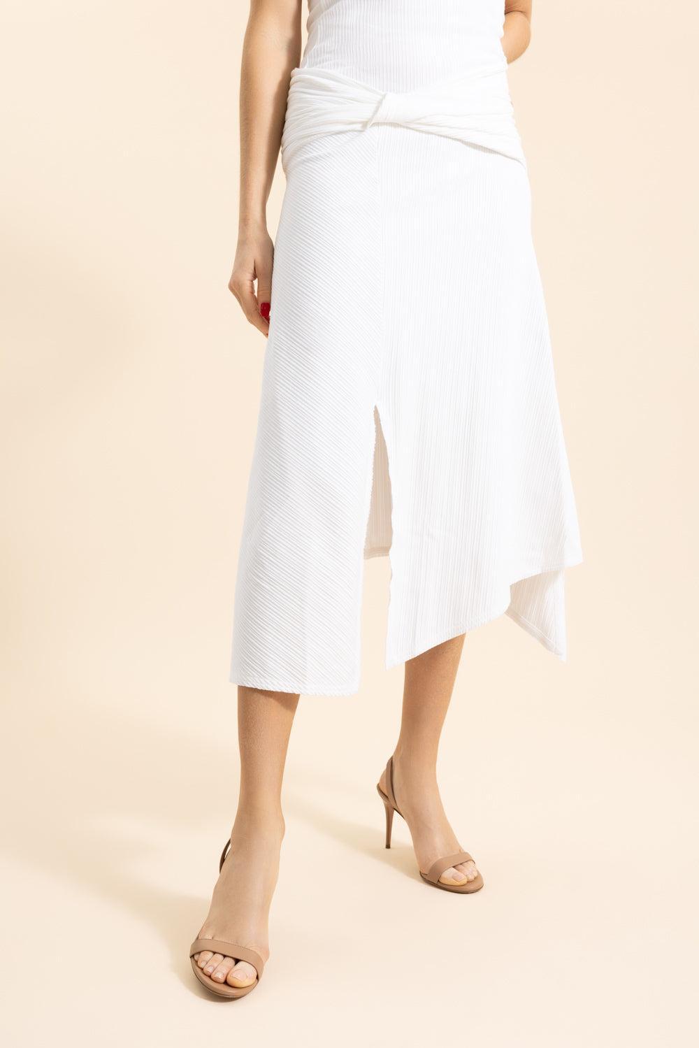 Twist Detail Midi Skirt - White-WHITE-XS-CLOTHINGSKIRTMIDI-VICTORIA BECKHAM