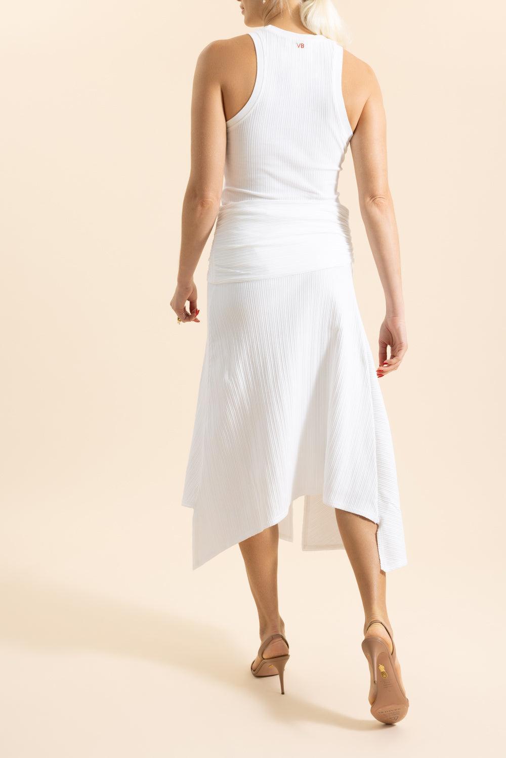 Twist Detail Midi Skirt - White-WHITE-XS-CLOTHINGSKIRTMIDI-VICTORIA BECKHAM