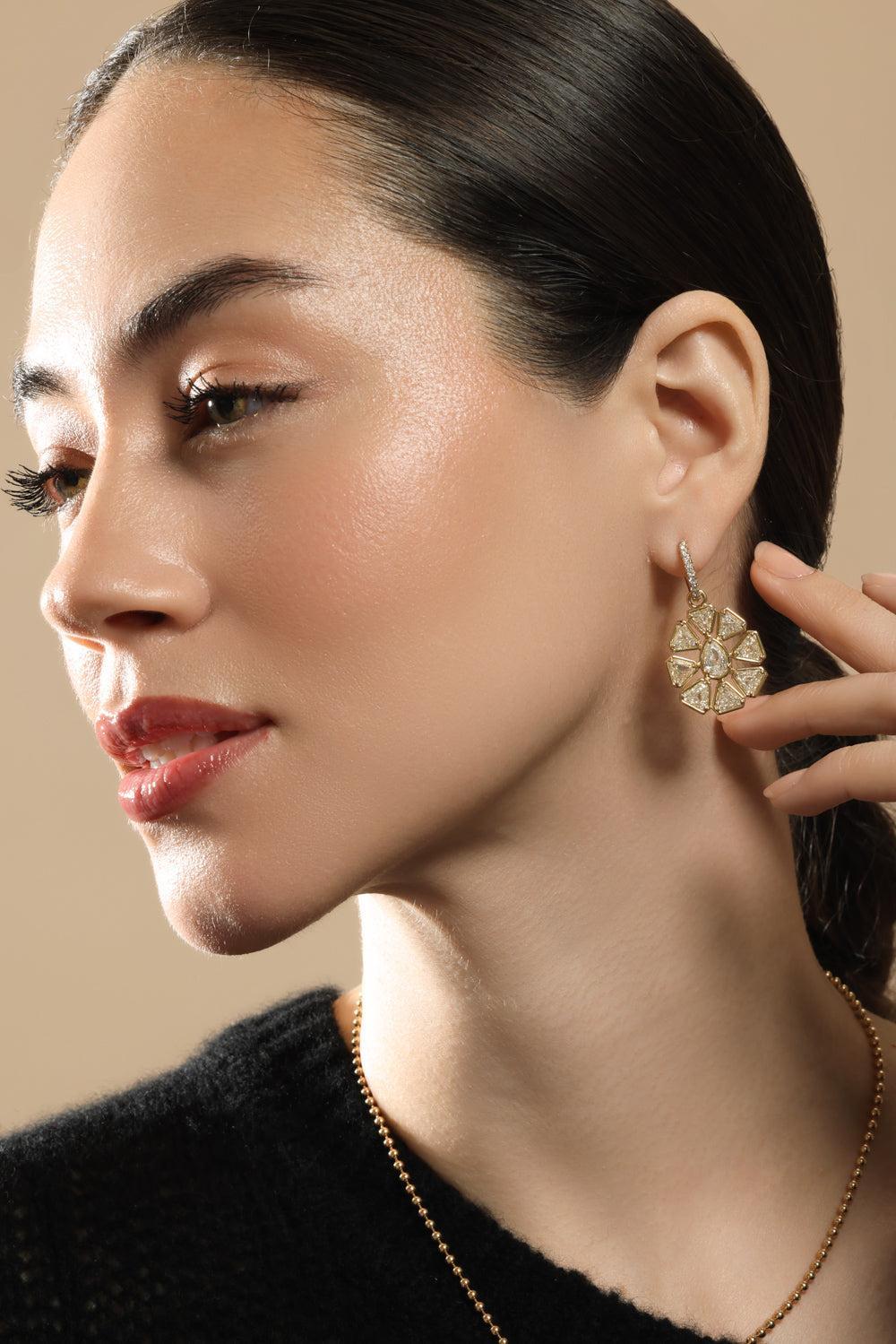 Diamond Halo Shield Earrings-YELLOW GOLD-JEWELRYFINE JEWELEARRING-SUTRA