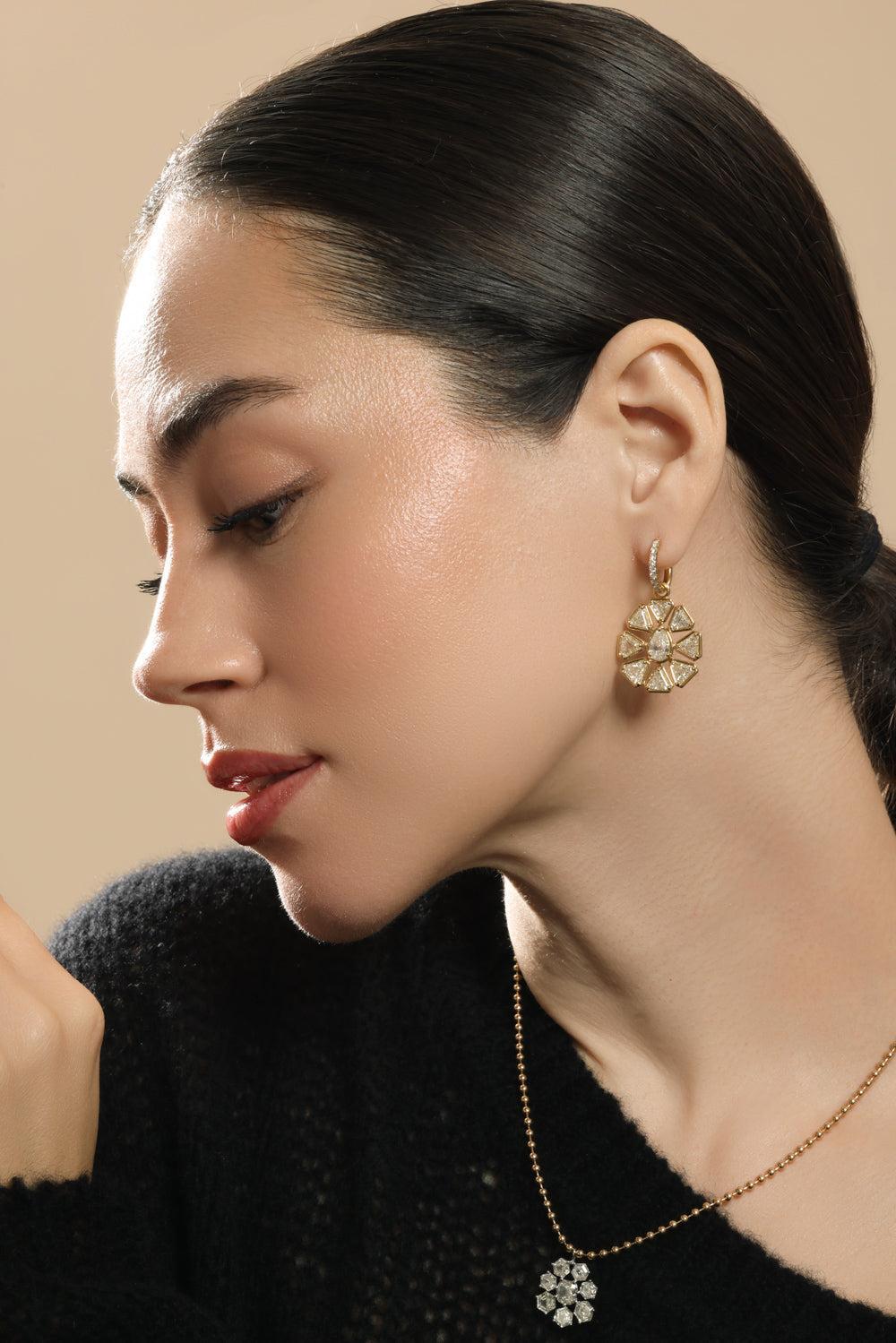 Diamond Halo Shield Earrings-YELLOW GOLD-JEWELRYFINE JEWELEARRING-SUTRA