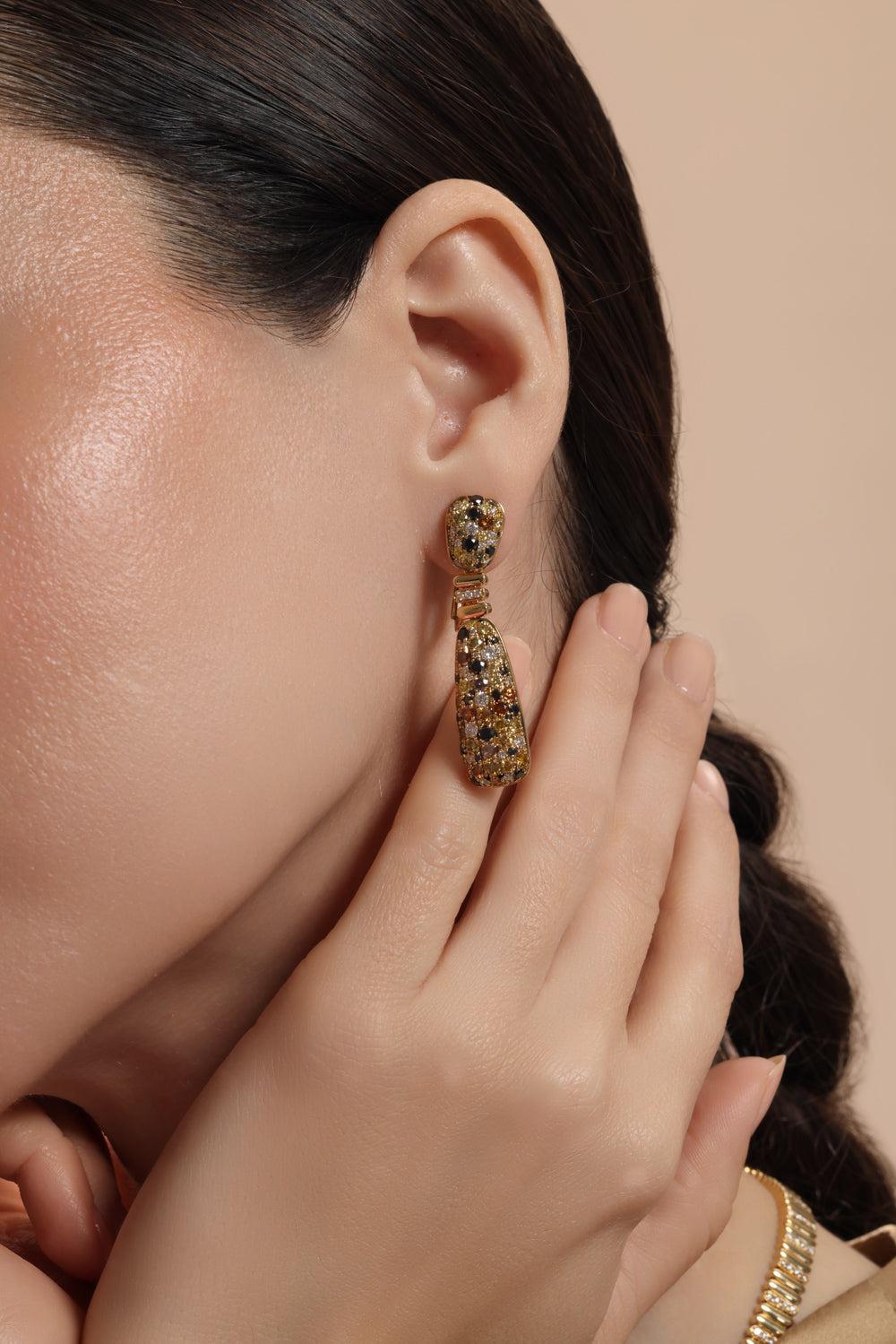 Diamond Mixed Pillar Earrings-YELLOW GOLD-JEWELRYFINE JEWELEARRING-SUTRA