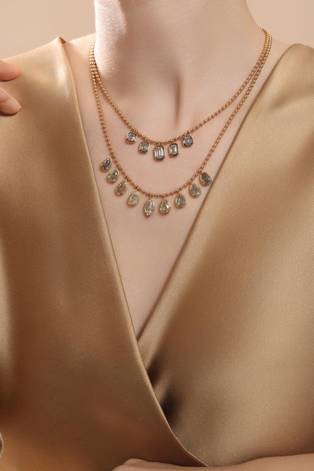 Five Diamond Drop Pendant Necklace-YELLOW GOLD-18-JEWELRYFINE JEWELNECKLACE O-SUTRA