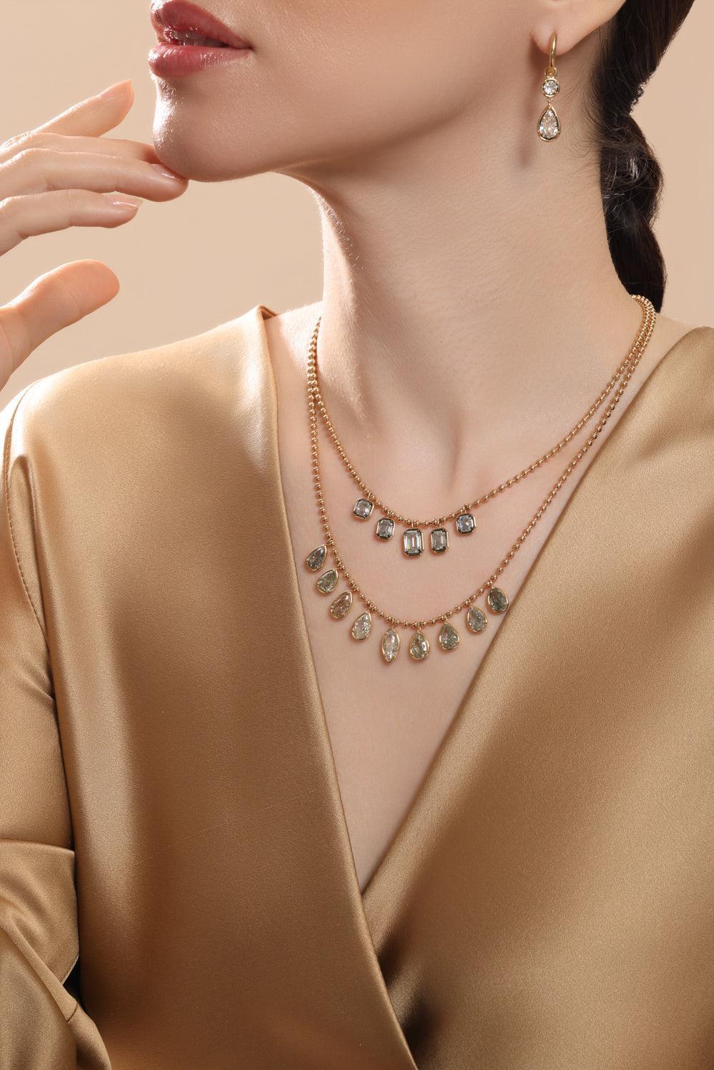 Five Diamond Drop Pendant Necklace-YELLOW GOLD-18-JEWELRYFINE JEWELNECKLACE O-SUTRA