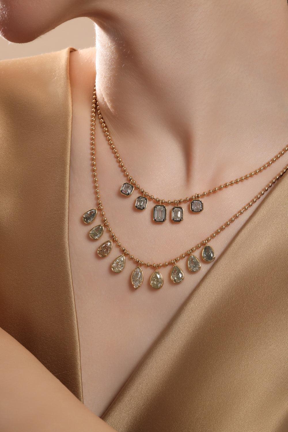 Five Diamond Drop Pendant Necklace-YELLOW GOLD-18-JEWELRYFINE JEWELNECKLACE O-SUTRA