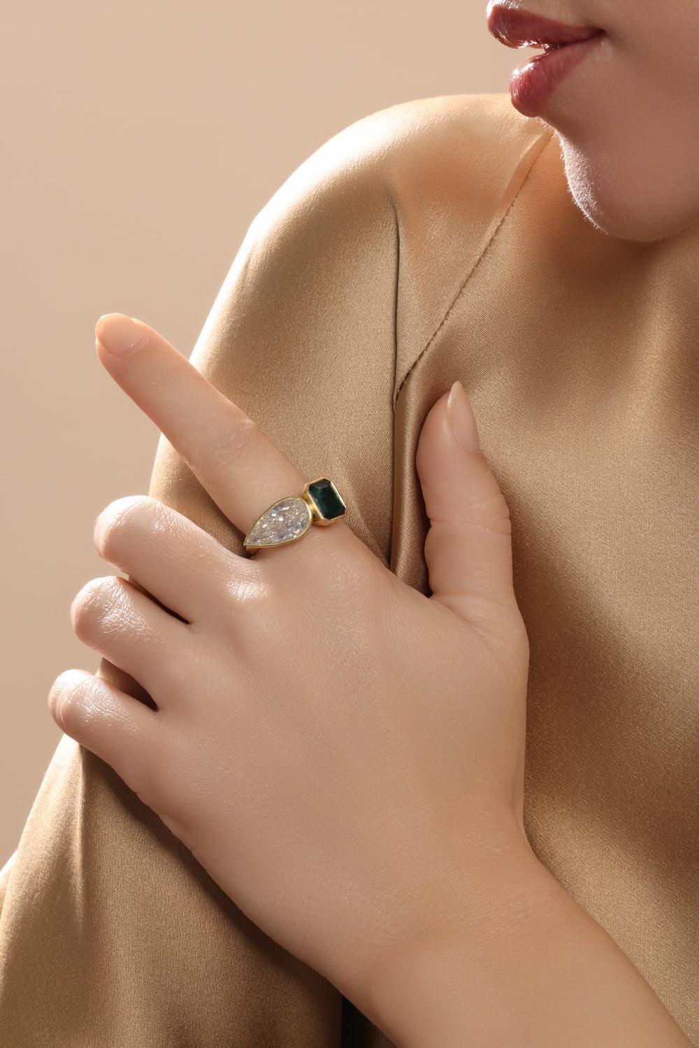 Zambian Emerald Diamond Ring-YELLOW GOLD-7-JEWELRYFINE JEWELRING-SYLVA & CIE
