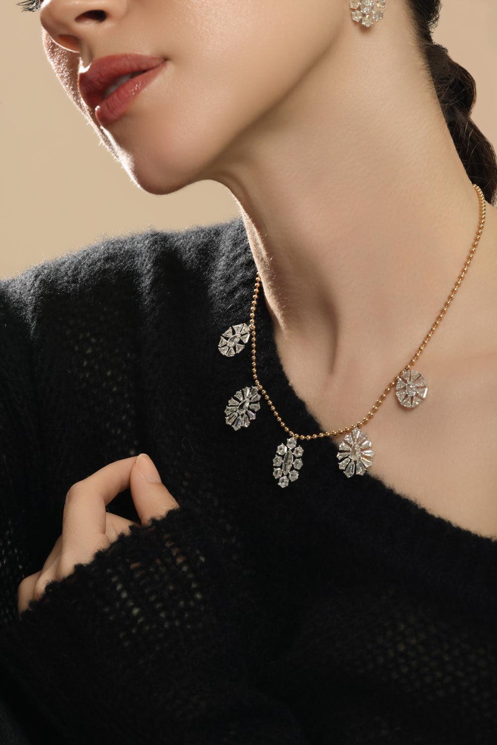 Five Diamond Frost Drop Pendant Necklace-YELLOW GOLD-16-JEWELRYFINE JEWELNECKLACE O-SUTRA
